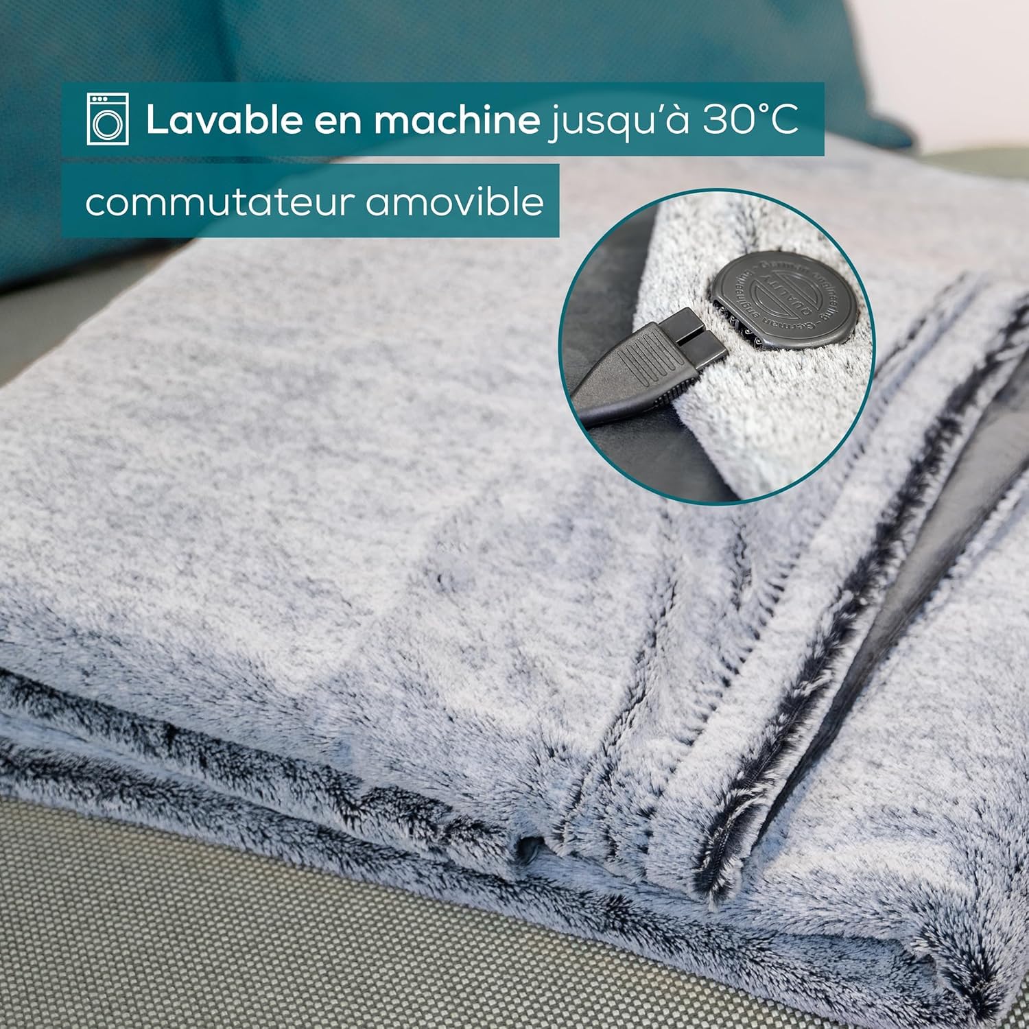 Beurer HD 75 Nordic Grey Couverture chauffante, Face supérieure/inférieure en matériau recyclé, Douce et Moelleuse, 6 Niveaux de température, Lavable en Machine, 180 x 130 cm, Gris