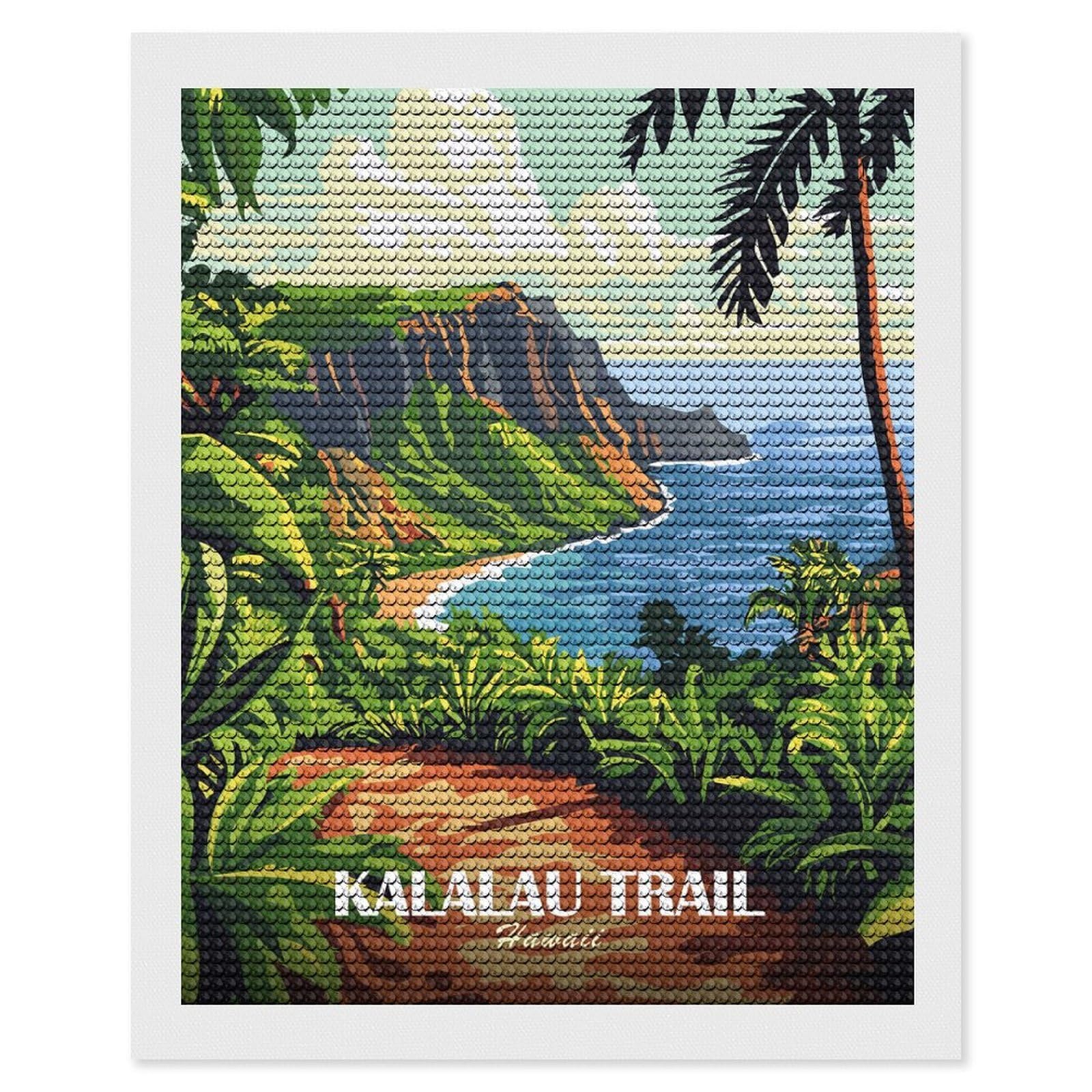 Junmoney Kalalau Trail, Hawaii Travel Diamond Painting Canvas Set 16"x20", for Beginners, Complete Accessories, Christmas Gift, Modern Decor