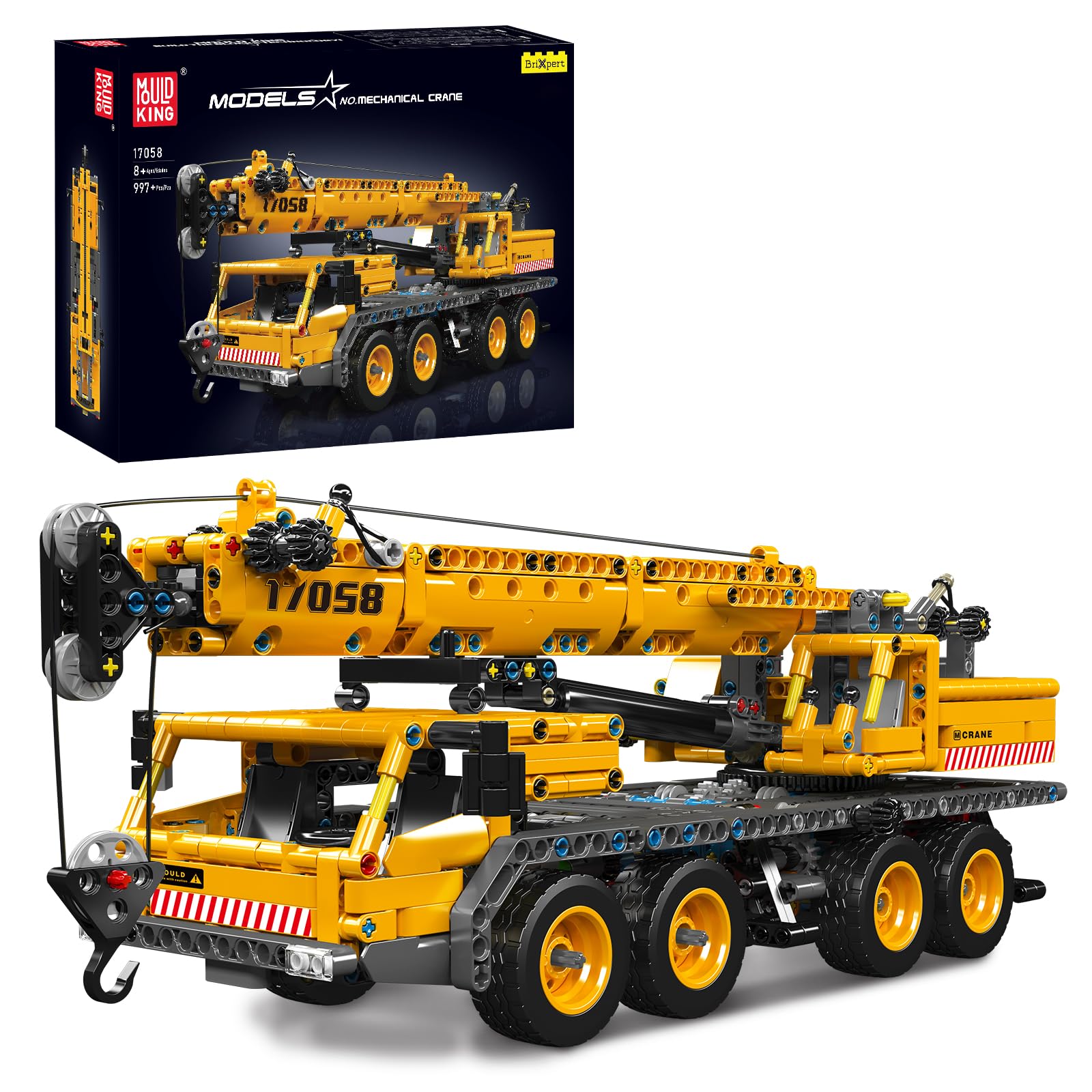 Mould King 17058 Technique Kit de construction camion de grue 997 pièces composé de grue et de camion, grue de chantier mobile, pour adultes à partir d'adultes (version statique)