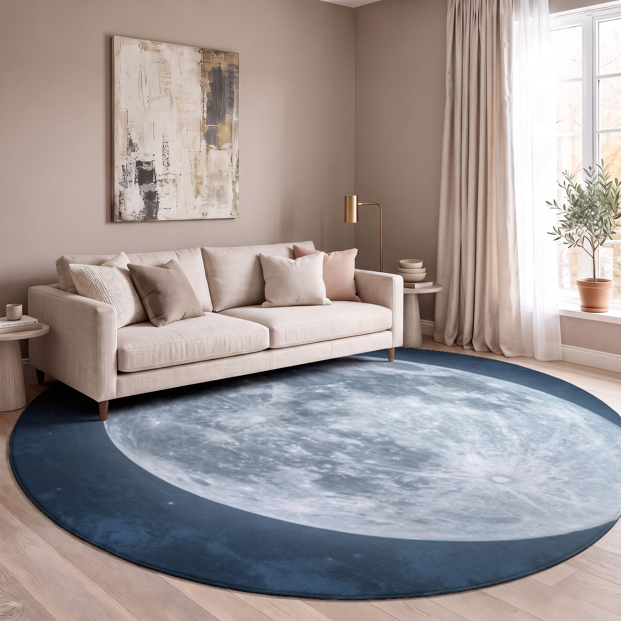 Tapis Rond Espace réaliste 180cm Lavable pour Chambre d'enfant