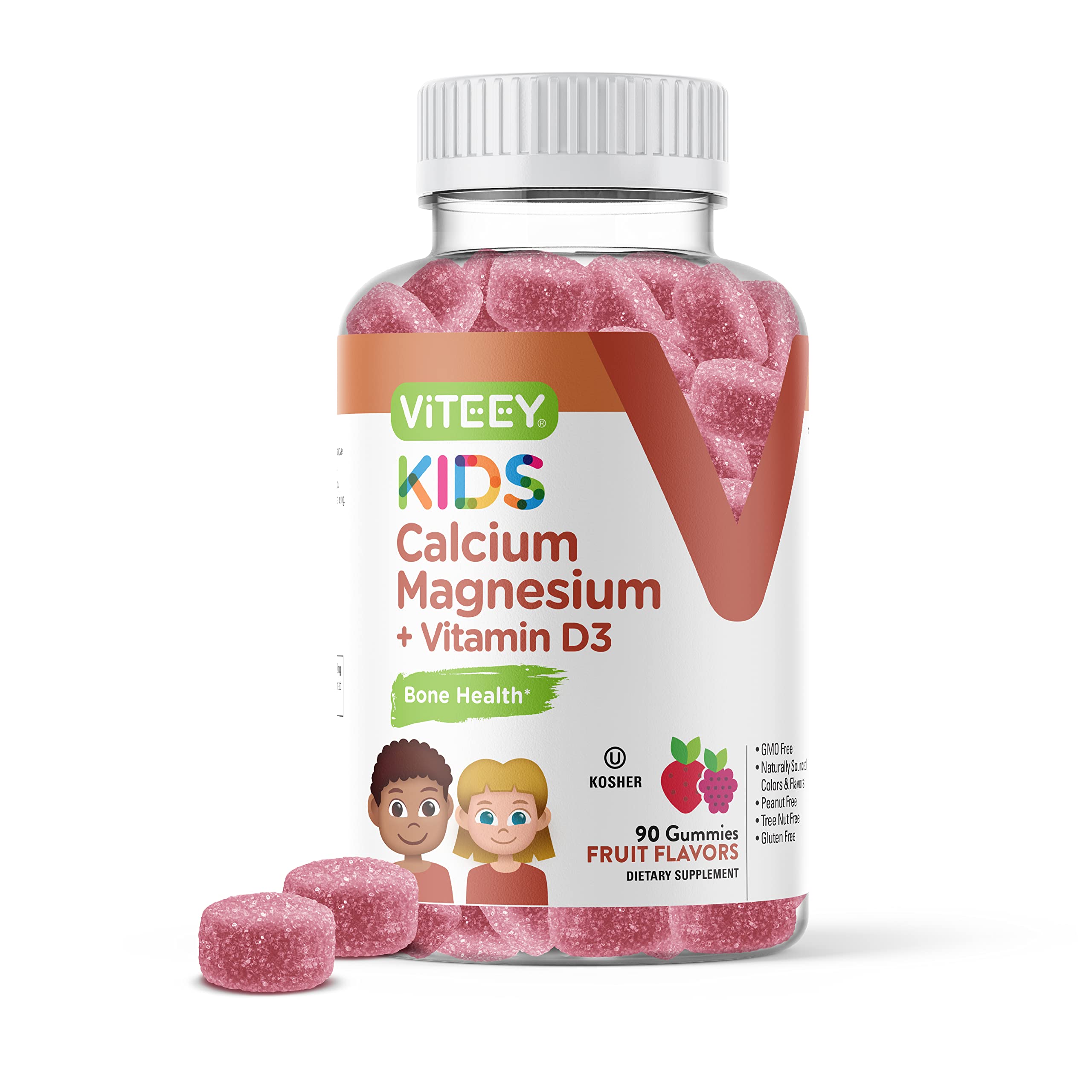 VITEEY Kids Calcium Gummies + Vitamin D3 & Magnesium Citrate for Kids and Teens - Supports Bone Health, Immune Support, Energy & Muscle Function - Gluten Free, GMO Free - Tasty Chewable Fruit Flavored