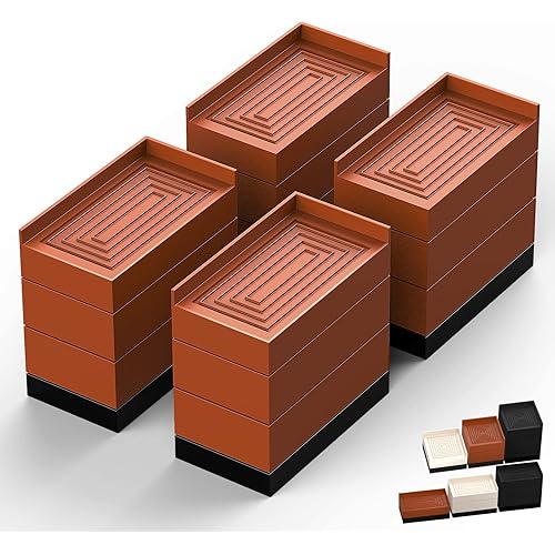 Furniture Risers, Tclouda Bed/Sofa/Desk/Table/Chair Leg/Fridge Lifts to 1.5, 3 and 4 in, Rectangle Adjustable Risers Blocks for Extenders, Heavy Duty Supports Up to 1300 Lbs, 4 in-Brown-Rectangle