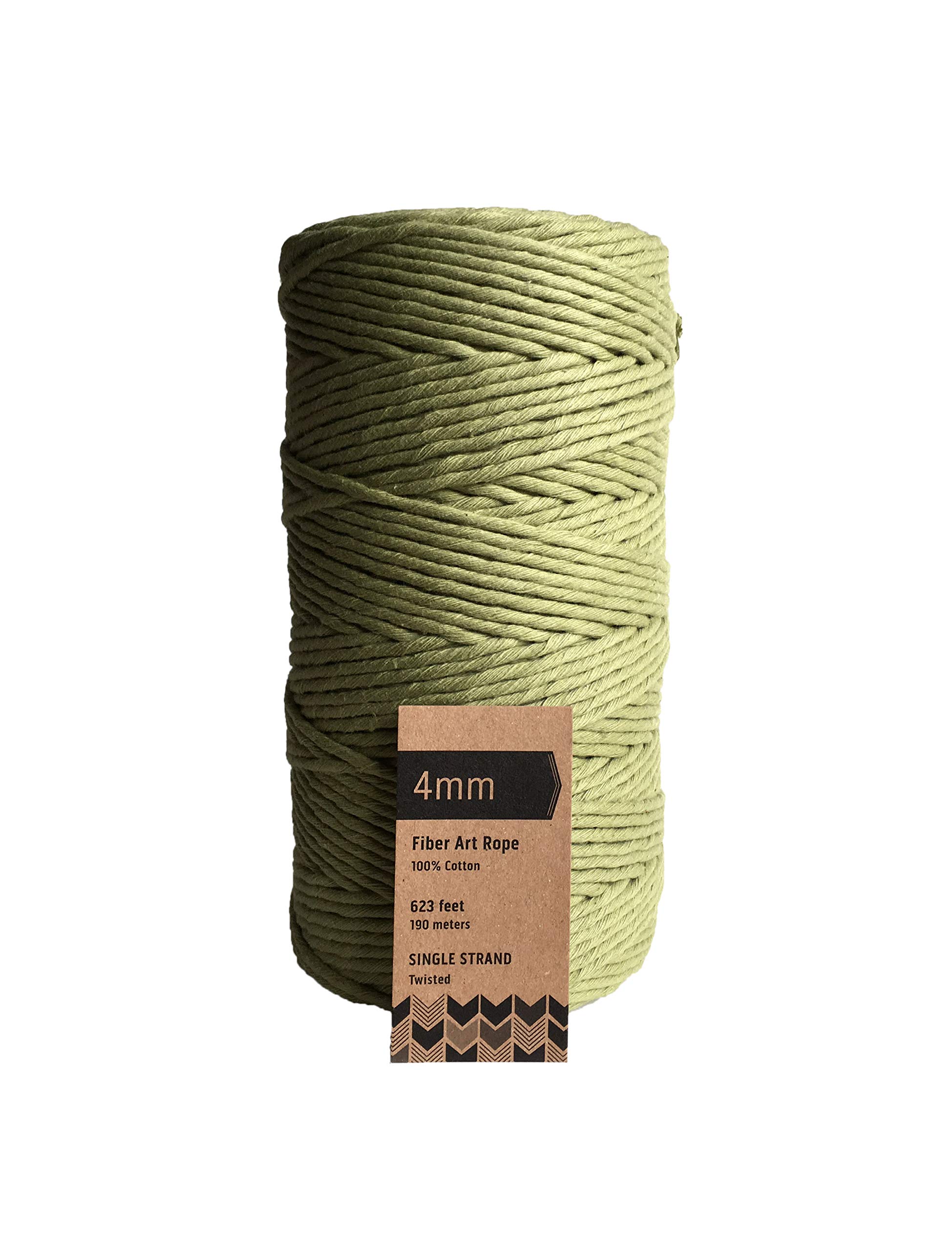 Sage Green Macrame Cord / 4mm Single Strand Cotton Fiber Art Rope/Avocado