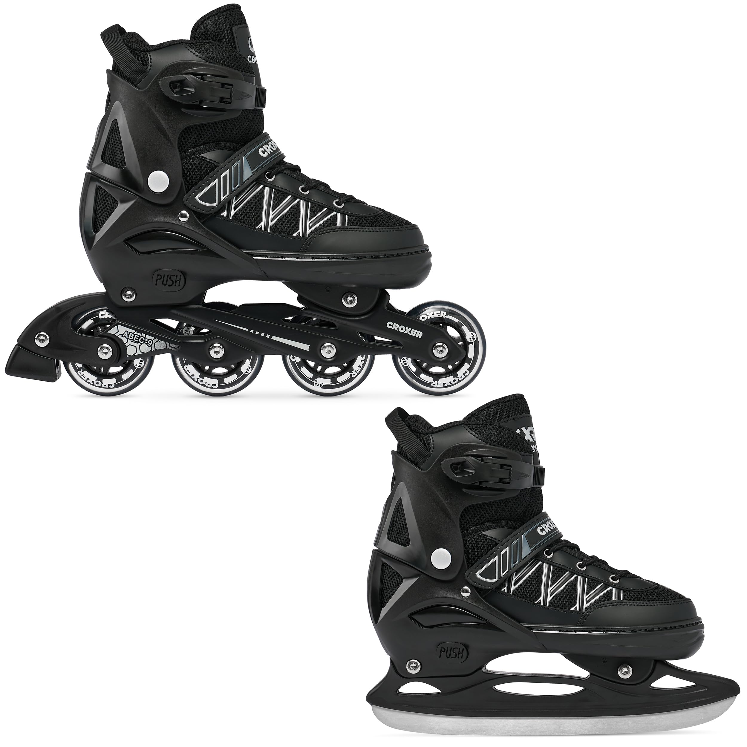 Verstellbare 2in1 Inlineskates-Schlittschuhe Torch - 76mm PU Rollen, Gummi-Härte 82A, ABEC-9 Chrome - Double Vent-System & DSAS - Leichte Polycarbonatschale - bis Größe 45