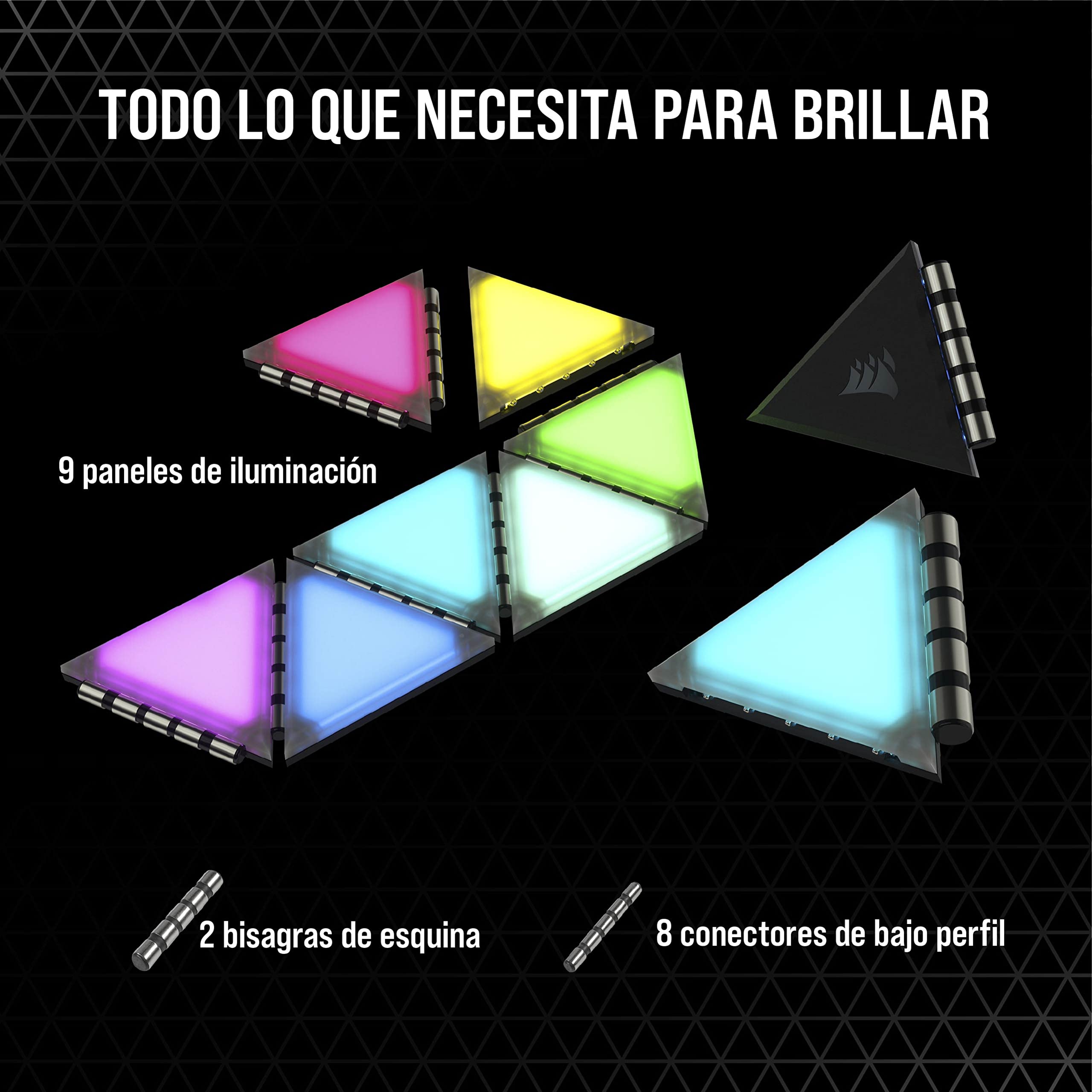 Corsair iCUE LC100 - Paneles de iluminación de Acento - Mini triángulo - Kit de expansión de Azulejos 9X (81 LED RGB con difusión de luz, fijación magnética Simple) Transparente