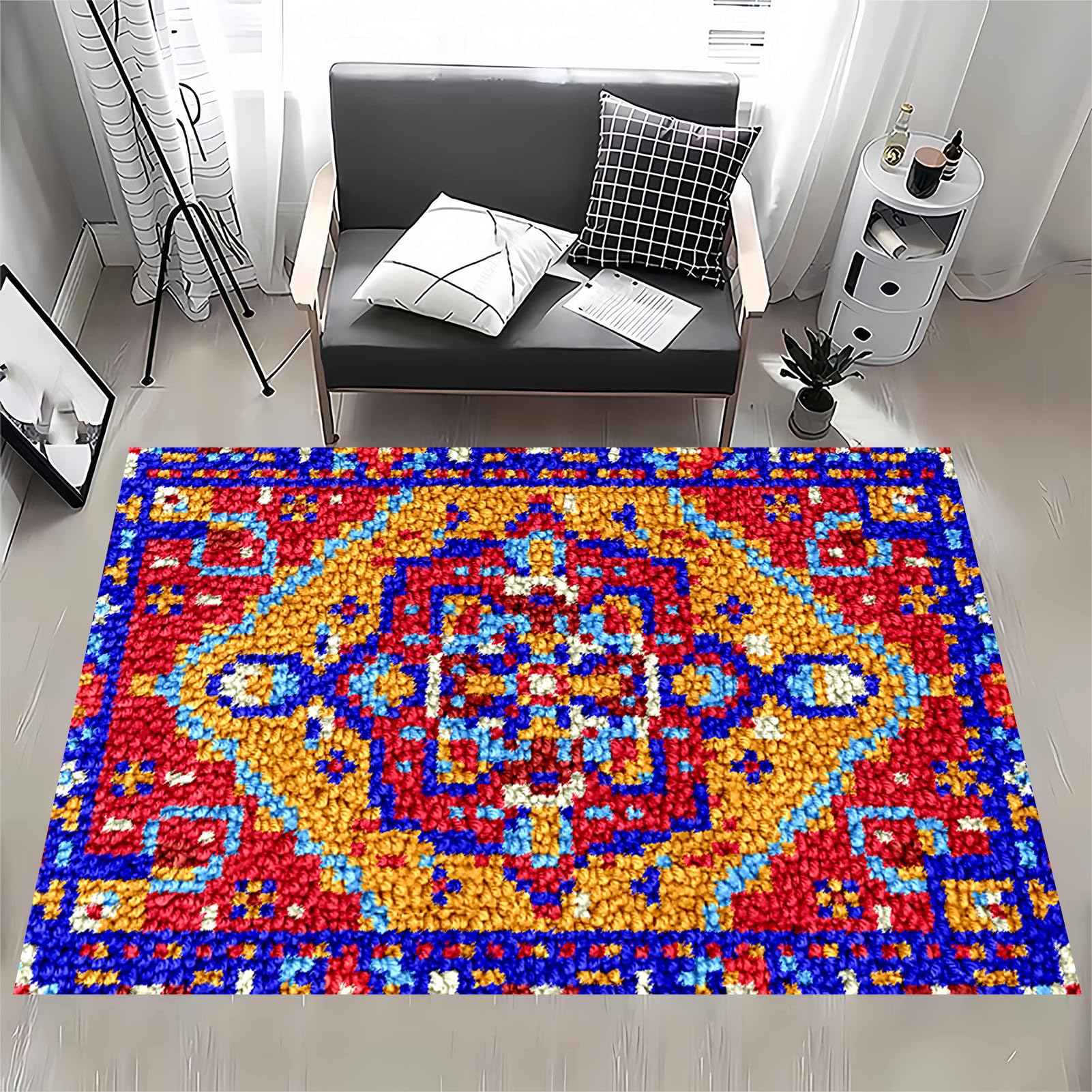 MXOUAJ 38 x 52 cm Latch Hook Rug Kits for Adults, Rug Making Kits for Adults, Printed Canvas Tapestry Kits Embroidery Kits, DIY Crochet Yarn Floor Cushion Crochet Large Hook for Home Decoration — image 1