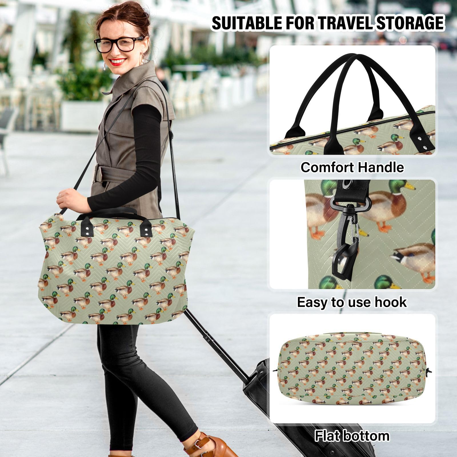 Set di borsone grande e mini sacchetto a onda, trapuntato, staccabile, leggero, per viaggi brevi, Anatra Verde, One Size, Classico