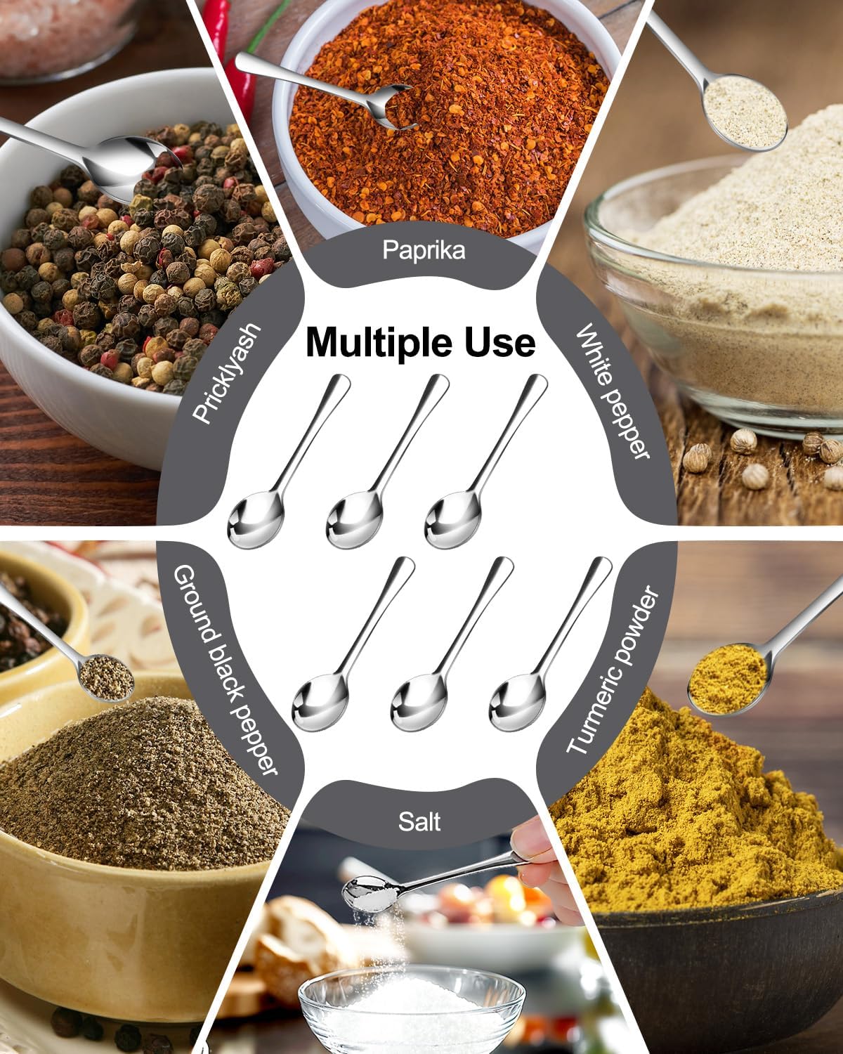 6PCS Tiny Spoons Upgraded Larger Size 3.56 inch - Mini Stainless Steel Spoons for Salt Jars Spice Jars, SUS 304 Food Grade Seasoning Spoon for Powder Spices, Pepper, Sugar, Coffee