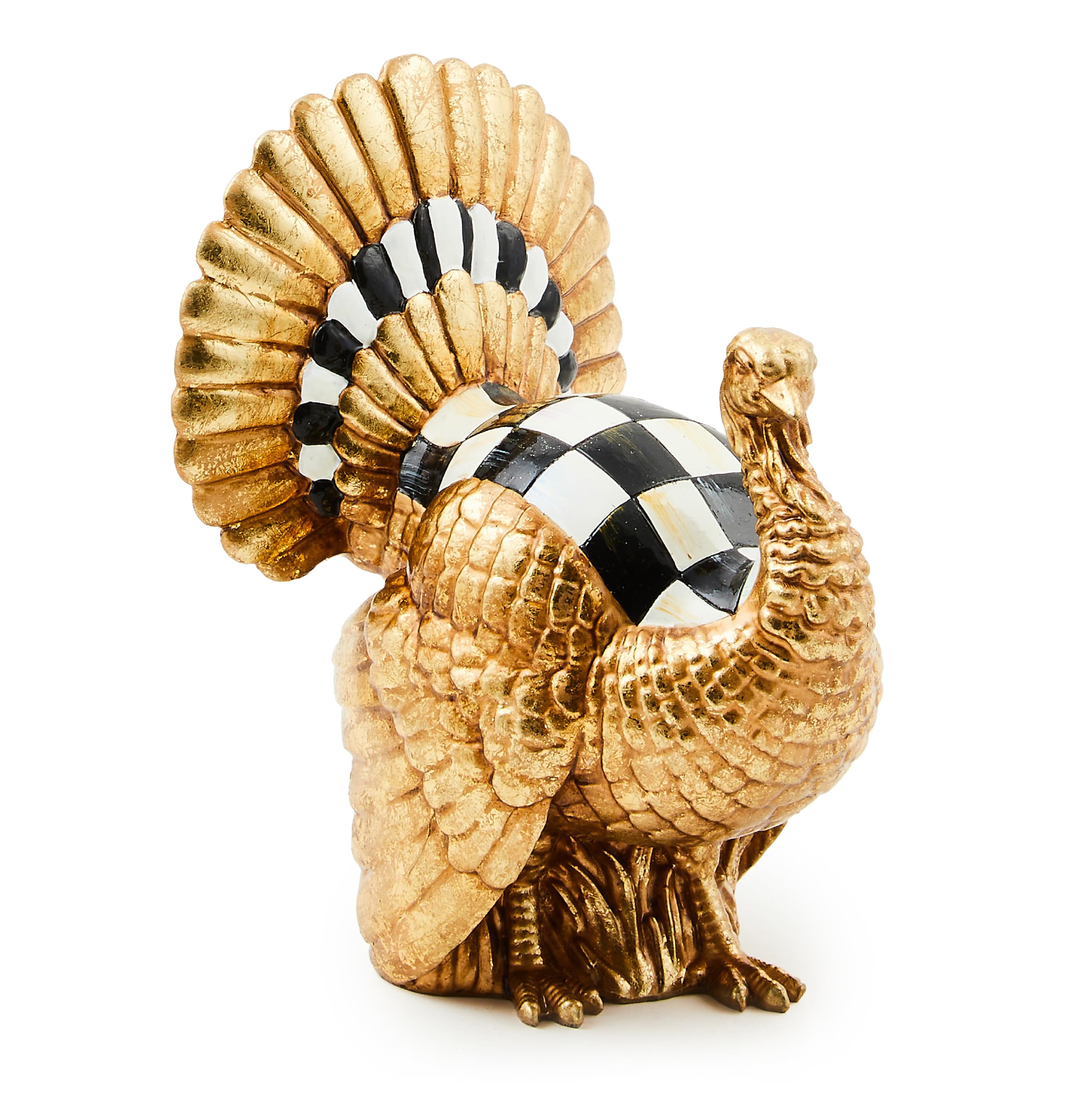 MACKENZIE-CHILDS Resin Mini Turkey Figurine, Courtly Check Gold