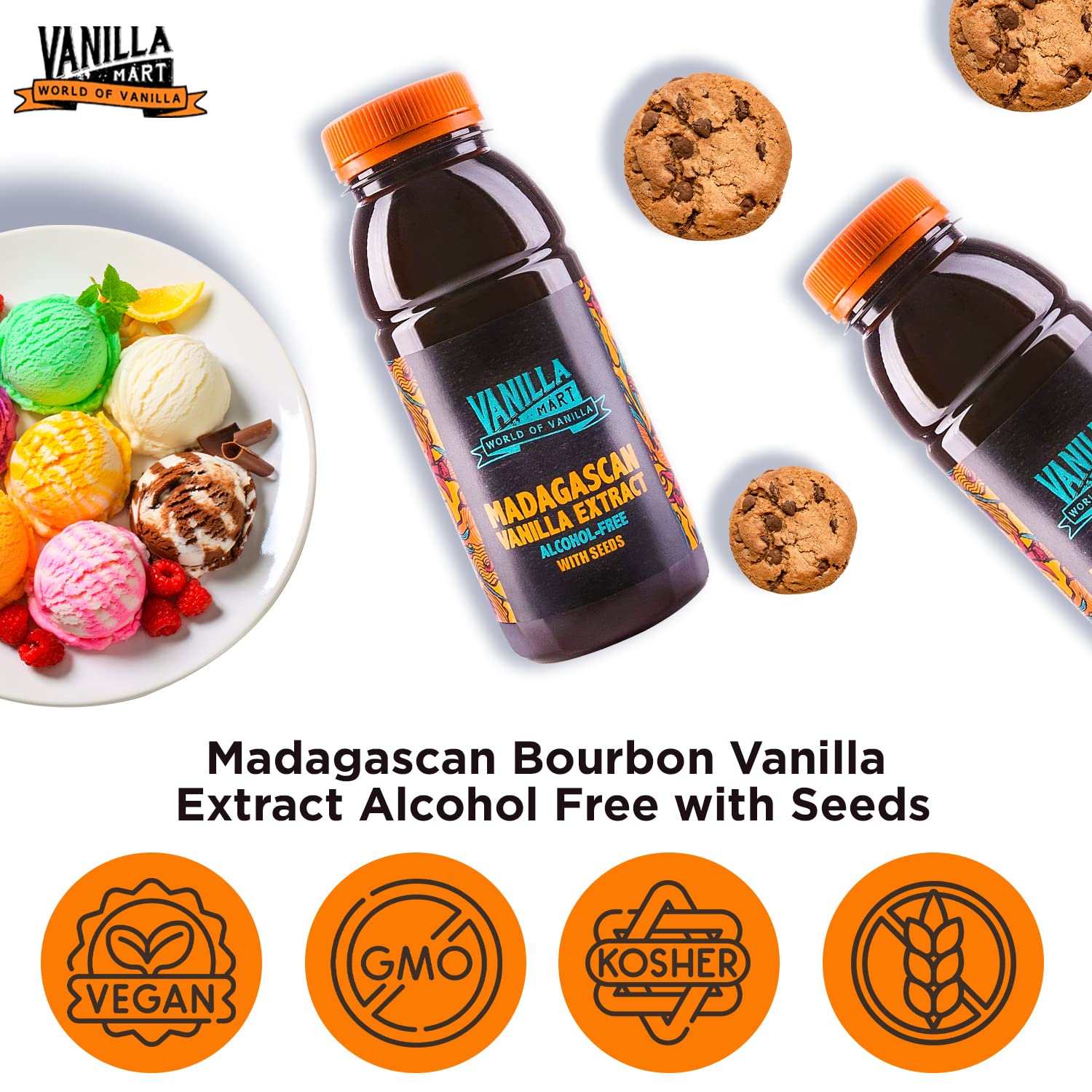 Vanilla Mart Madagascan Bourbon Extracto de vainilla sin alcohol con semillas (1 L)