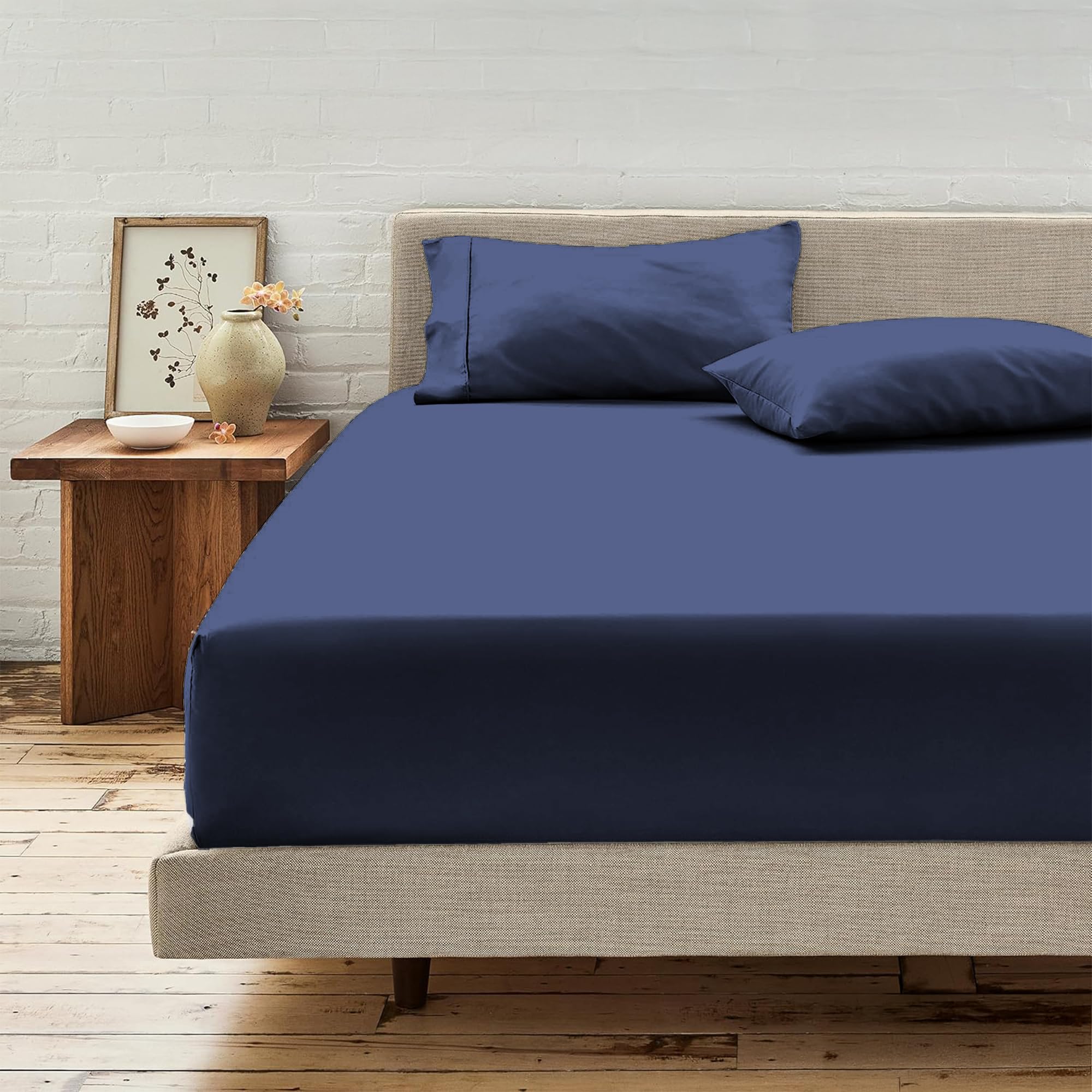 LINENWALAS 100% Cotton Percale Super King Size Fitted Sheet, Crisp and Cooling 40 CM Deep Pocket Fitted Bed Sheet, Premium Cotton Bottom Bedsheet 180x200 CM (Superking, Indigo) โ image 1