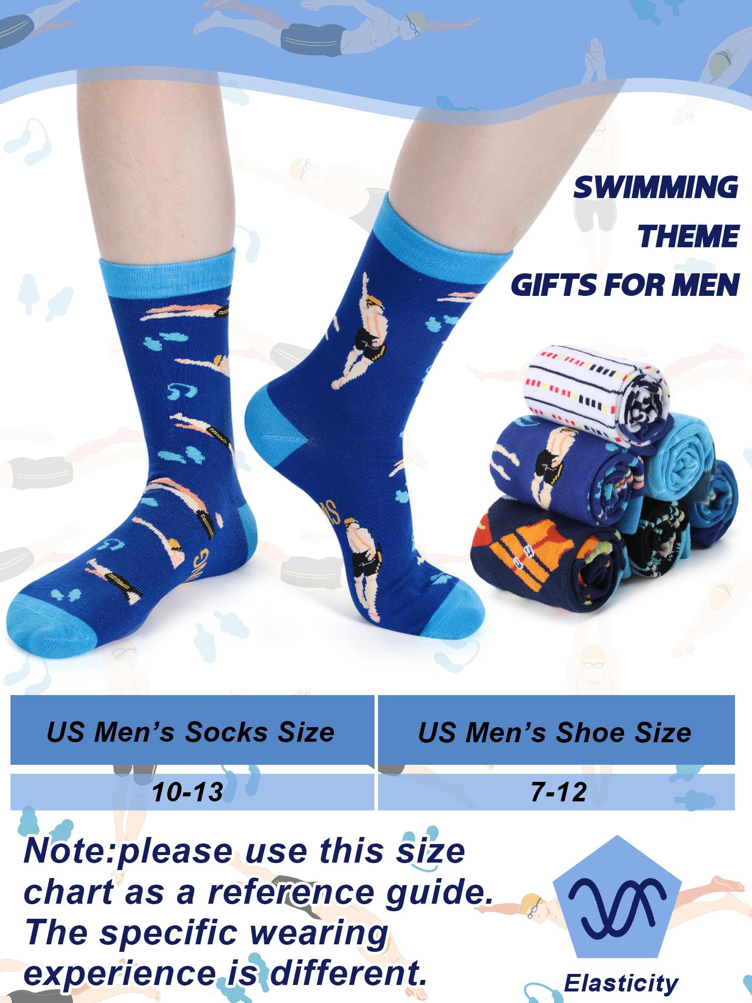 6 Pairs Novelty Sports Gifts for Men Cotton Crew Socks Father Gift for Wrestling Swim Fencing Boxing Dive Lover