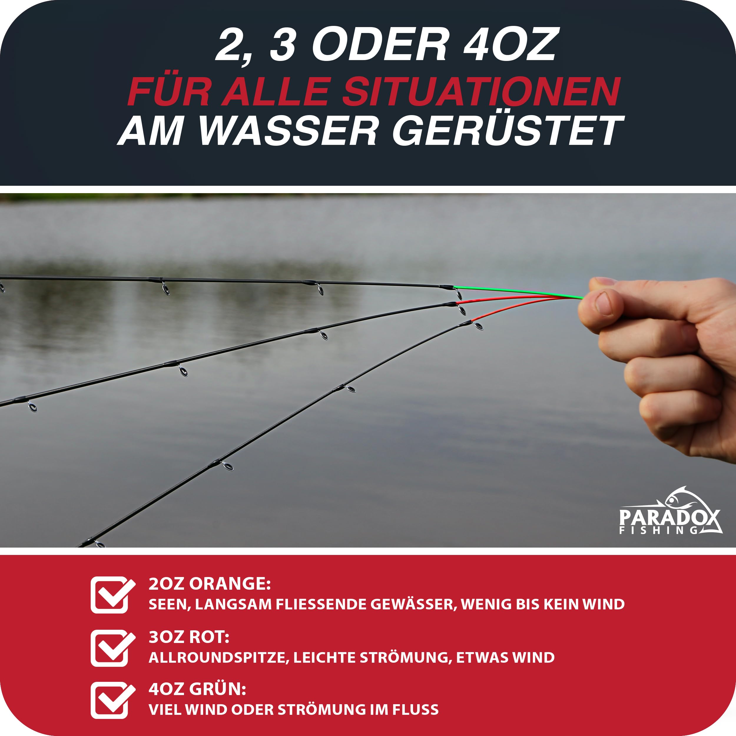 Paradox Fishing Caña de pescar de 3,3 m de peso, 90 g, 3,6 m, 120 g, con cesta de alimentación