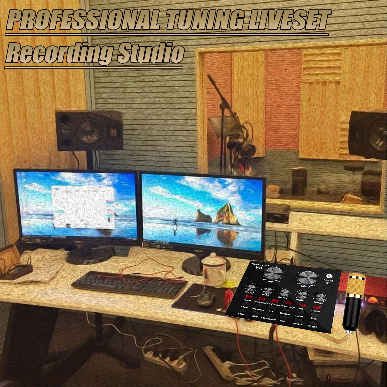 Accessori per schede audio dal vivo, set micro a 2 canali, mixer per DJ, dispositivo cambia voce, 12 diversi effetti sonori, per giochi dal vivo, studio di registrazione professionale, doppiaggio