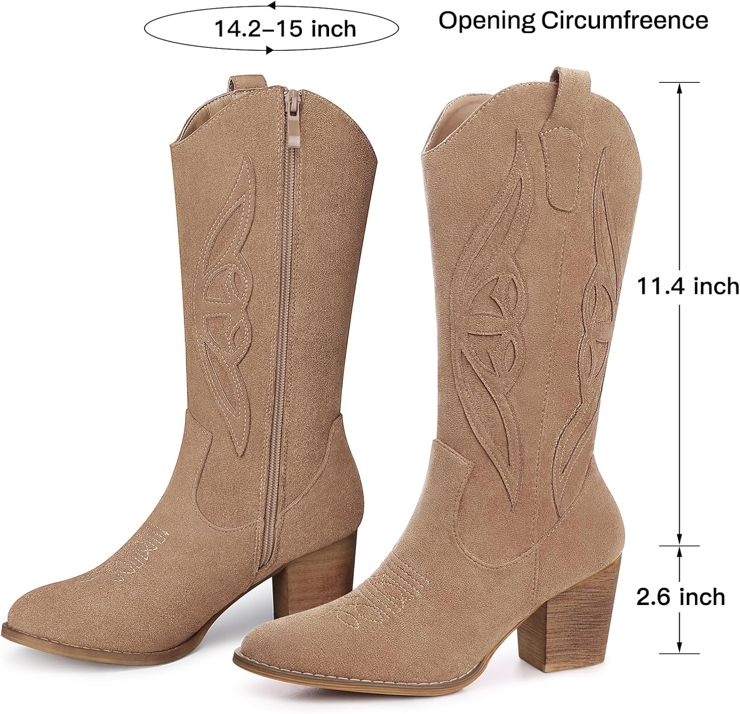 SHIBEVER Cowboy Boots for Women 2025: Mid Calf Cowgirl Boots Western Embroidered Country High Heel Pointed Toe Booties