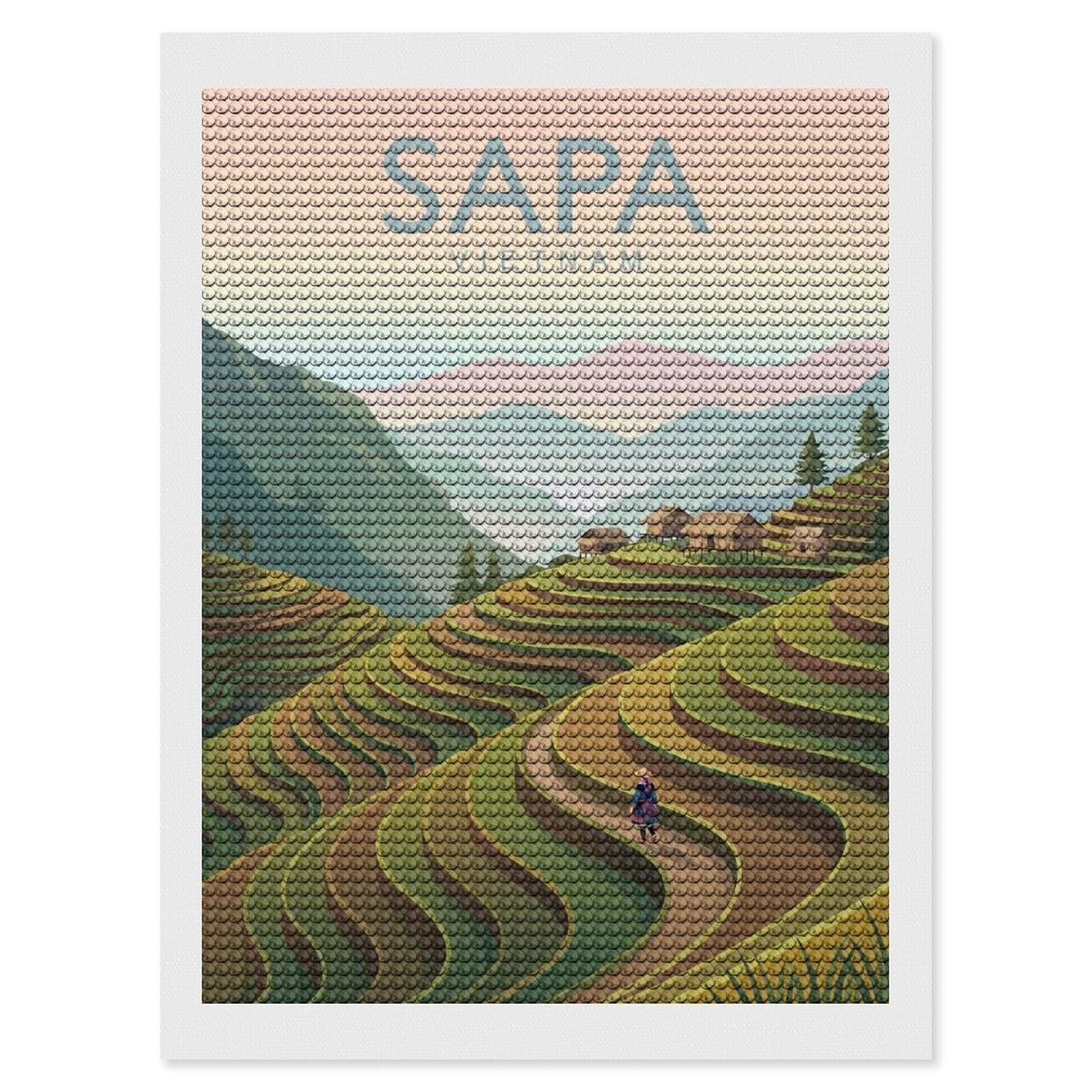 Junmoney Sapa Vietnam Rice Terraces Full Drill Diamond Painting Kit 12"x16", Sparkling Round Gems, Decorate Your Room, Mindful Craft Activity