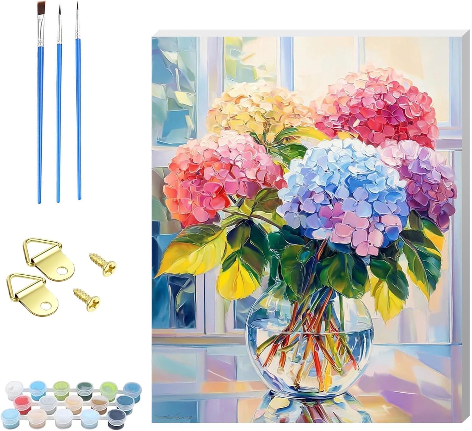 Nianxi Wooden Framed Adult Flower Paint by Number Kits,Easy Hydrangea Painting Kits on Canvas,Color by Numbers Acrylic Watercolor Gifts for Friends Home Wall Decor (Flower3)