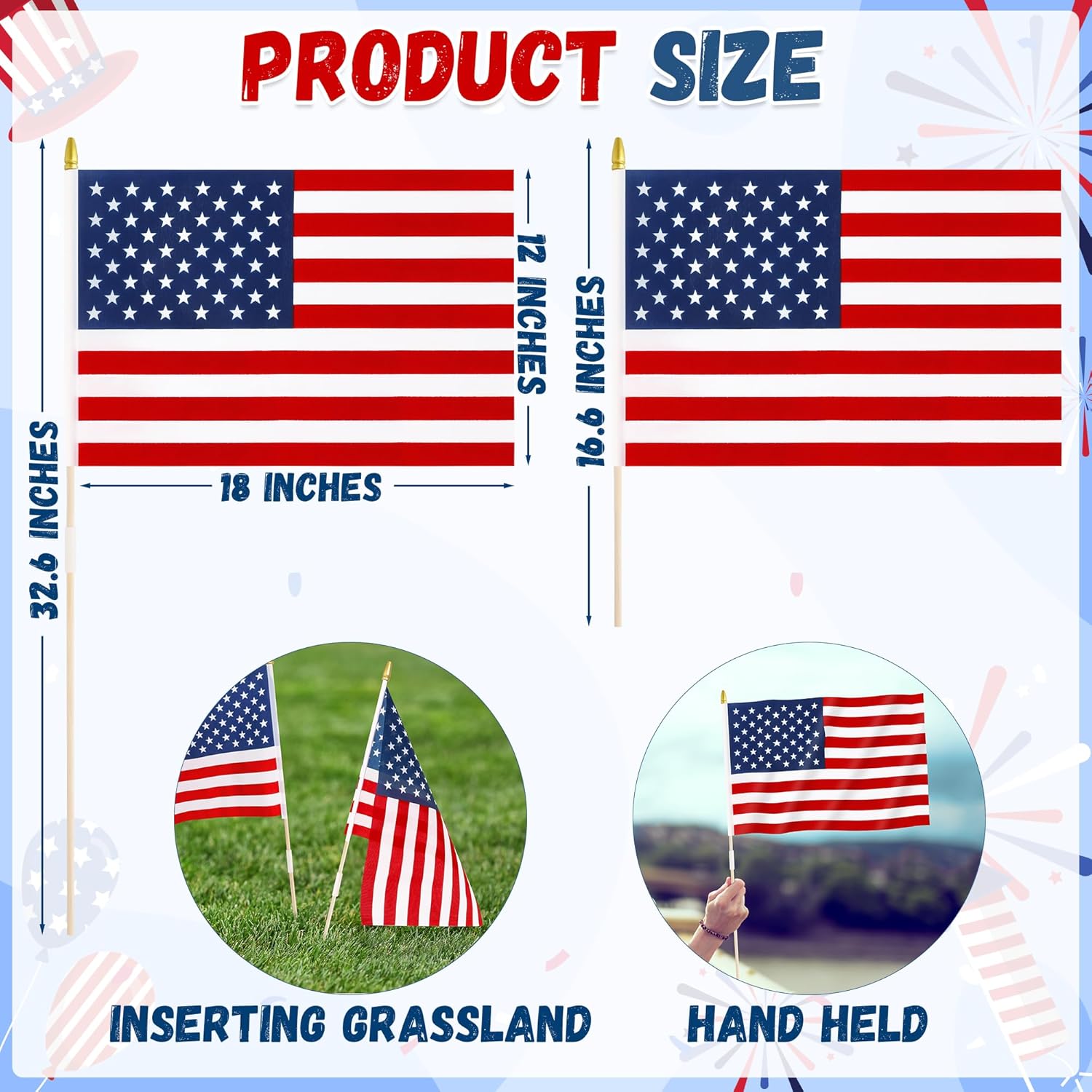 12 Pcs 12x18 In American Flags for Outside, 4th of July Grounded Decorations Outdoor Weatherproof USA Handheld Stick Flag for Memorial Day Outside Patriotic Decor Fourth of July Accessories