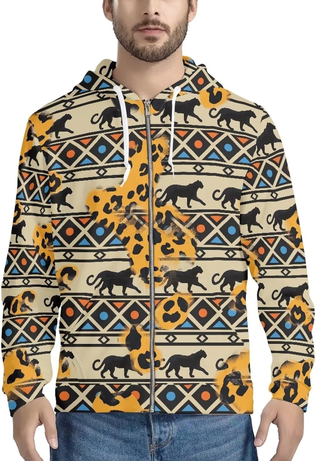 Amzbeauty Men's Stylish Hooded Zip-Up Sweatshirt Fashionable Casual Wear Durable Cotton Blend