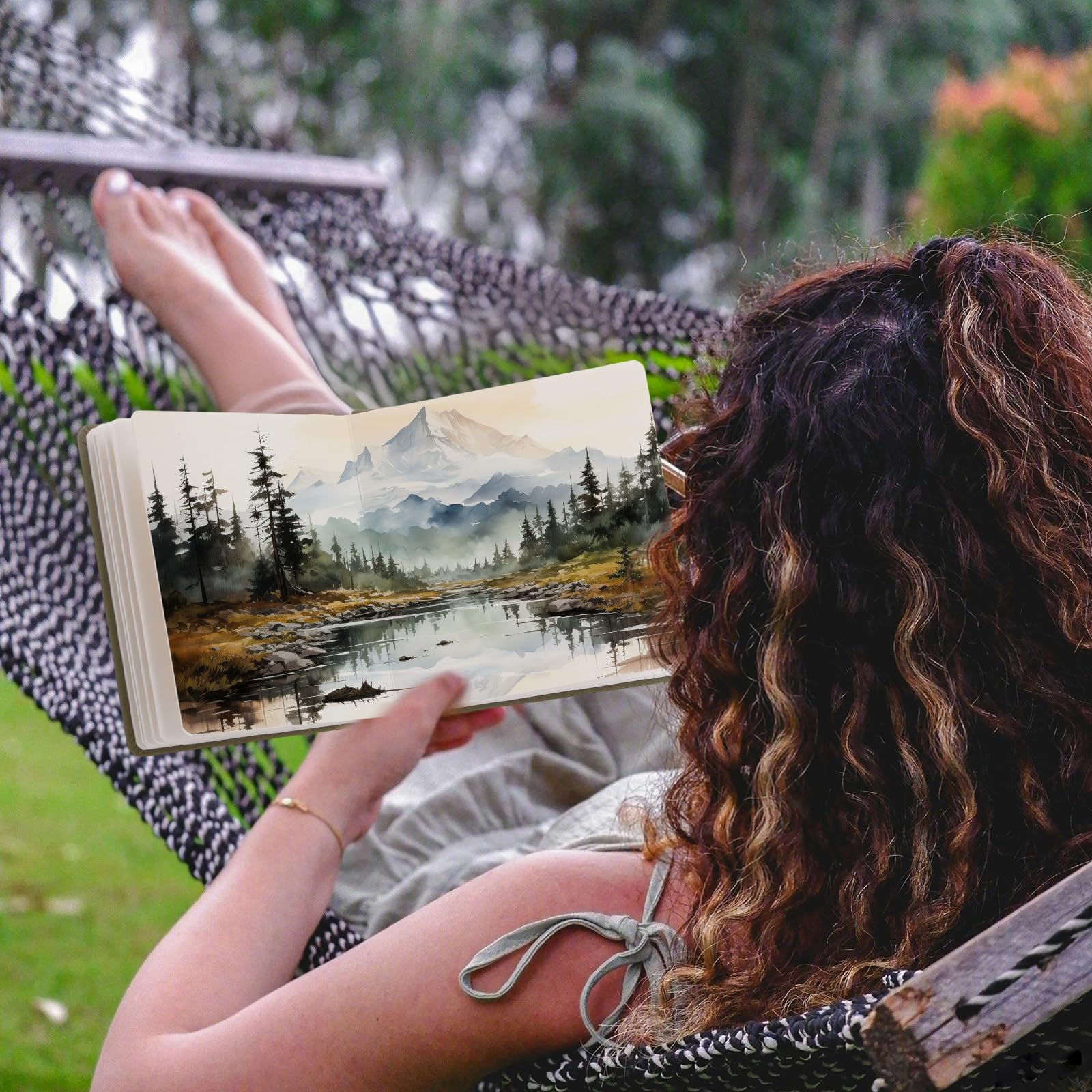 Dispowreath 5.5 x 5.5 in Watercolor Sketchbook Journal Square Watercolor Notebook Cold Press 140lb 300gsm Cotton Paper 48 Pages Journals Notebook Paper Pads(Christmas Green)