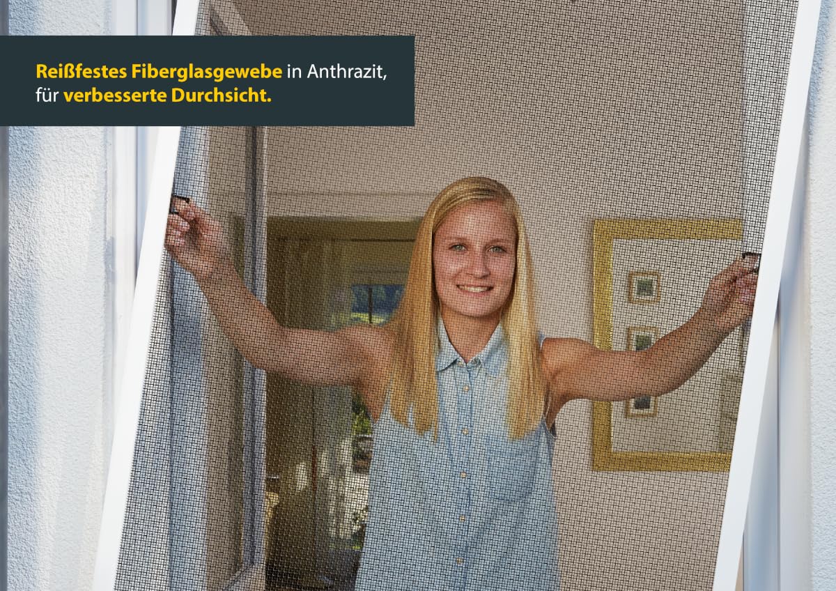 Schellenberg 70032 Insektenschutz Fenster Plus, Fliegengitter Fenster mit Alurahmen, 130 x 150 cm, Weiß