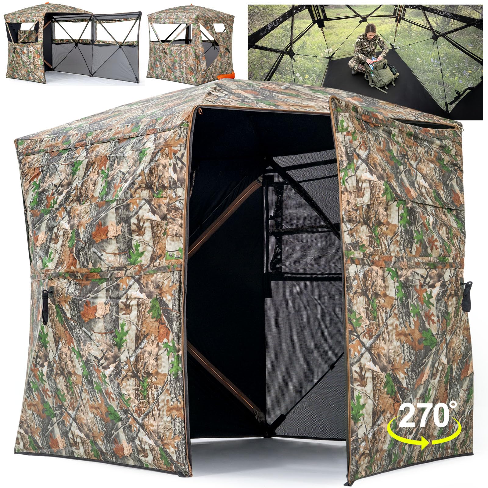 hunting tent see through HUNTSEN Portable Blind - 270°See with Floor Mat Dual Door Color:Metallic Deep Lake / Deep Lake Look 765 RS Gravel Indoor Cycle Parts: Pedals Excellent Concealment