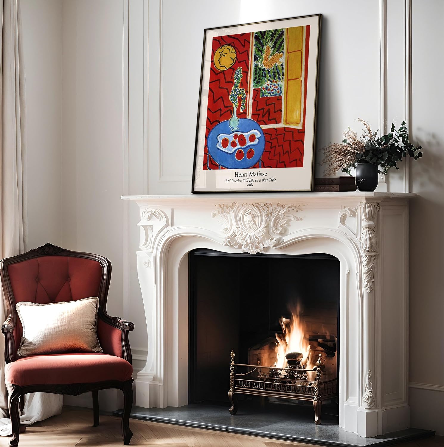 Poster Master Vintage Henri Matisse Poster - Retro Red Interior Still Life on a Blue Table Print - Fauvism Art - Classic Painting - Fine Art - Office or Living Room Decor - 8x10 UNFRAMED Wall Art