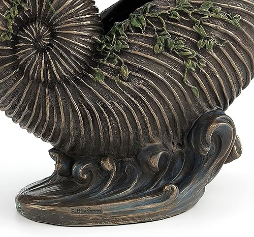 Miniatura 6 de Veronese Design 9 5/8 Art Nouveau Desnudo Ldy Sentado En Nautilus Shell Contenedor Escultura Resina Acabado Bronce