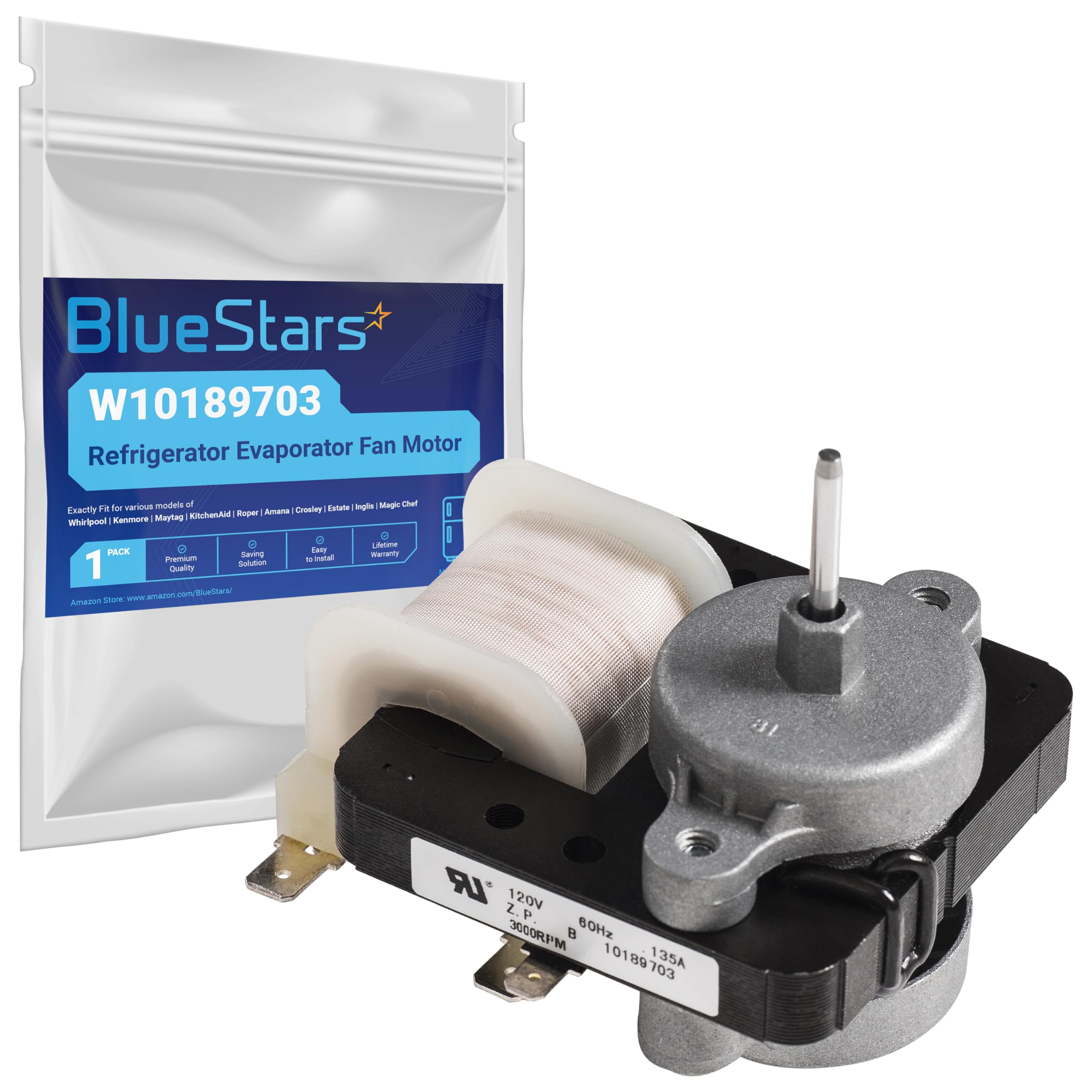 Upgraded W10189703 Refrigerator Evaporator Fan Motor Ultra Durable - Compatible with Whirlpool Maytag Kenmore Refrigerators - Replaces WPW10189703 W10208121 2219647 AP6016598 10449505