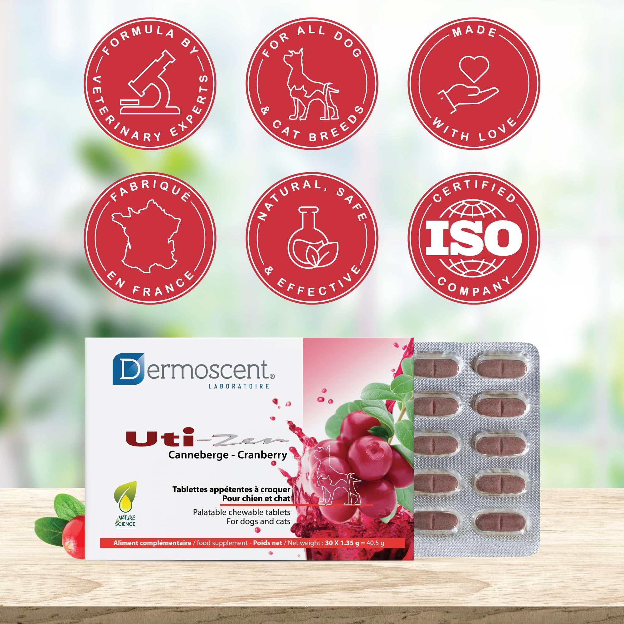 UTI-Zen Canneberge pour Chiens & Chats | Tablettes Appétentes à Croquer | Complément Alimentaire Naturel | 30 x 1,35 g | Dermoscent
