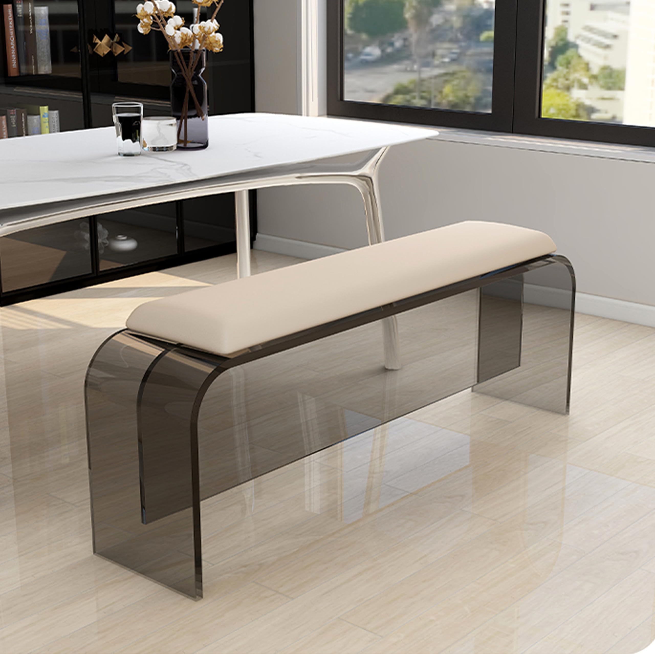 Banc de coiffeuse en cuir haut de gamme et acrylique