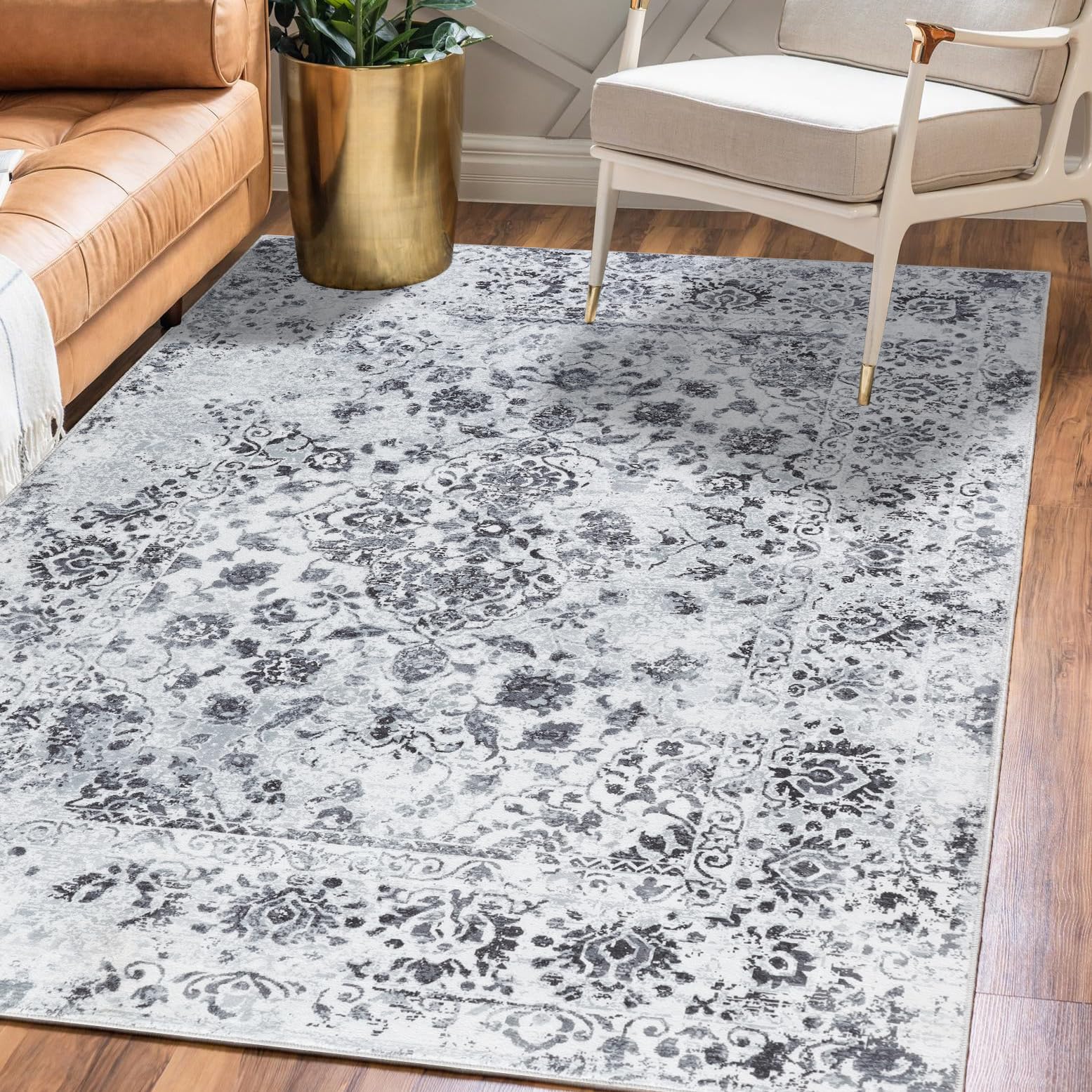 Auemtyn 3x5 Area Rug - Vintage Floral Style for Indoor Spaces -Soft, Washable, Non Slip & Stain Resistant -Ideal for Living Room, Bedroom, Dining Room