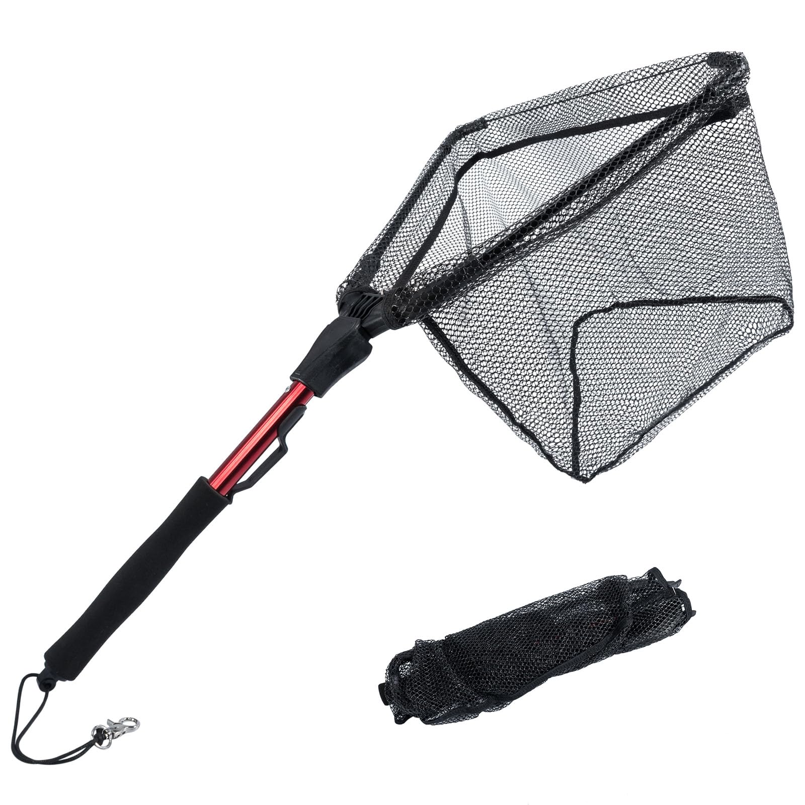 Alwonder Fishing Net with Telescopic Rod Handle Anti-slip, Aluminum Alloy Scalable Fishing Landing Net for Pool Leaf Slavage, Kayak, Easy to Catch and Release Fish