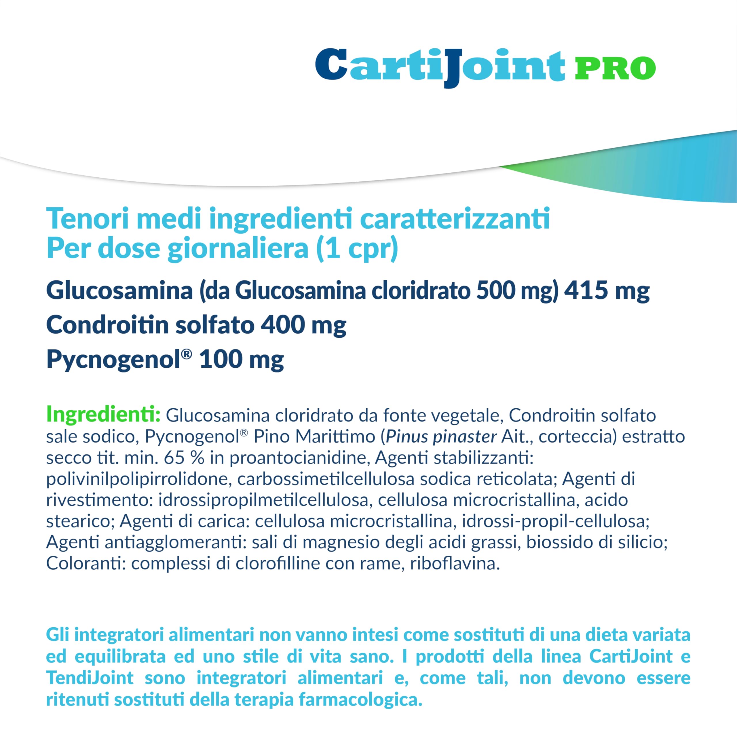 Fidia Farmaceutici CartiJoint PRO - 15 Compresse, Integratore a Base di Glucosamina Cloridrato Green, Condroitin Solfato e Pycnogenol®, Senza Glutine e Lattosio, Adatto per Allergici ai Crostacei