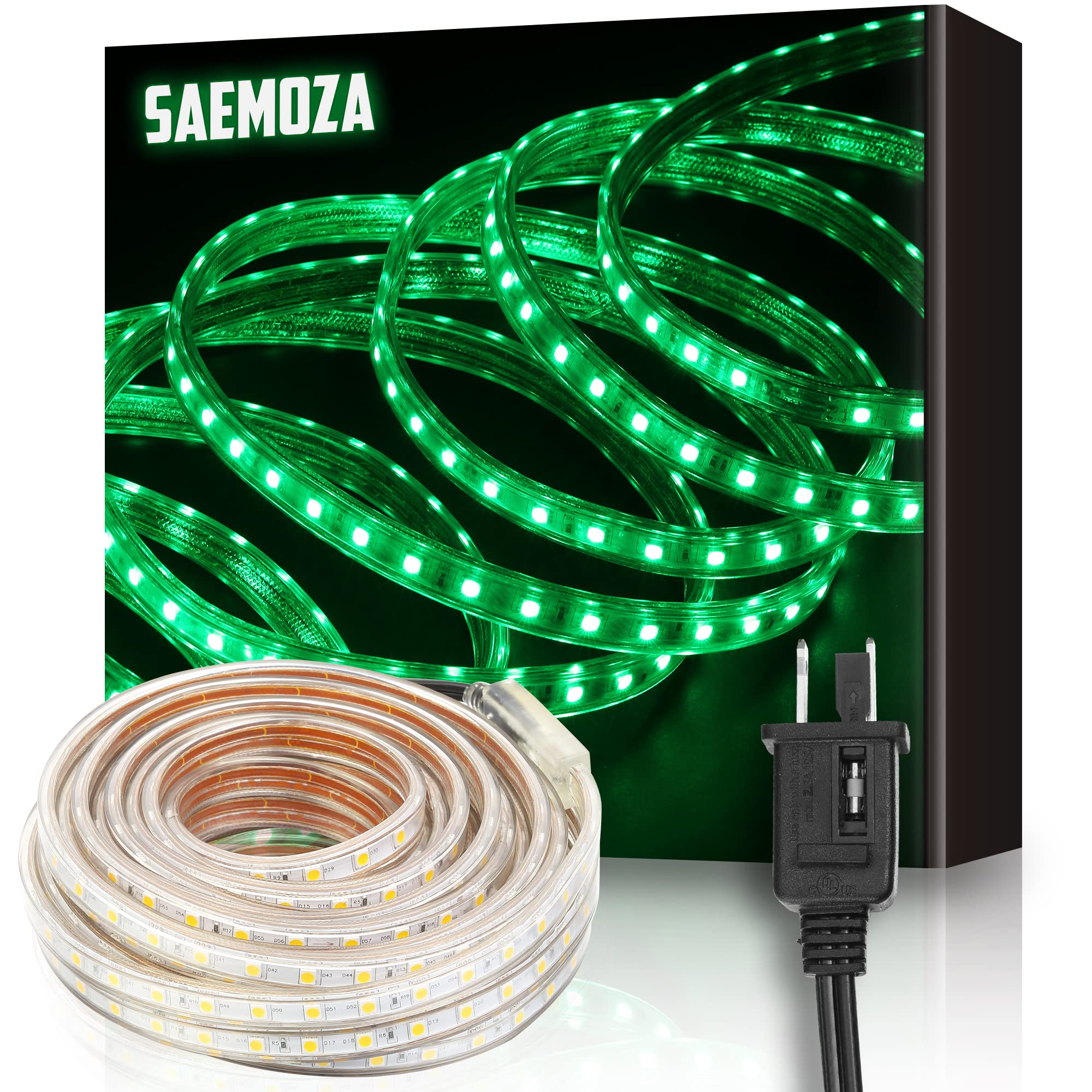 Saemoza 16.4ft/5m LED Strip Lights, 300 LEDs Units SMD5050 Waterproof Flexible Cuttable LED Rope Lights for Outdoor & Indoor Use, Suitable for Home, Kitchen, Under Cabinet, Bedroom?Green?