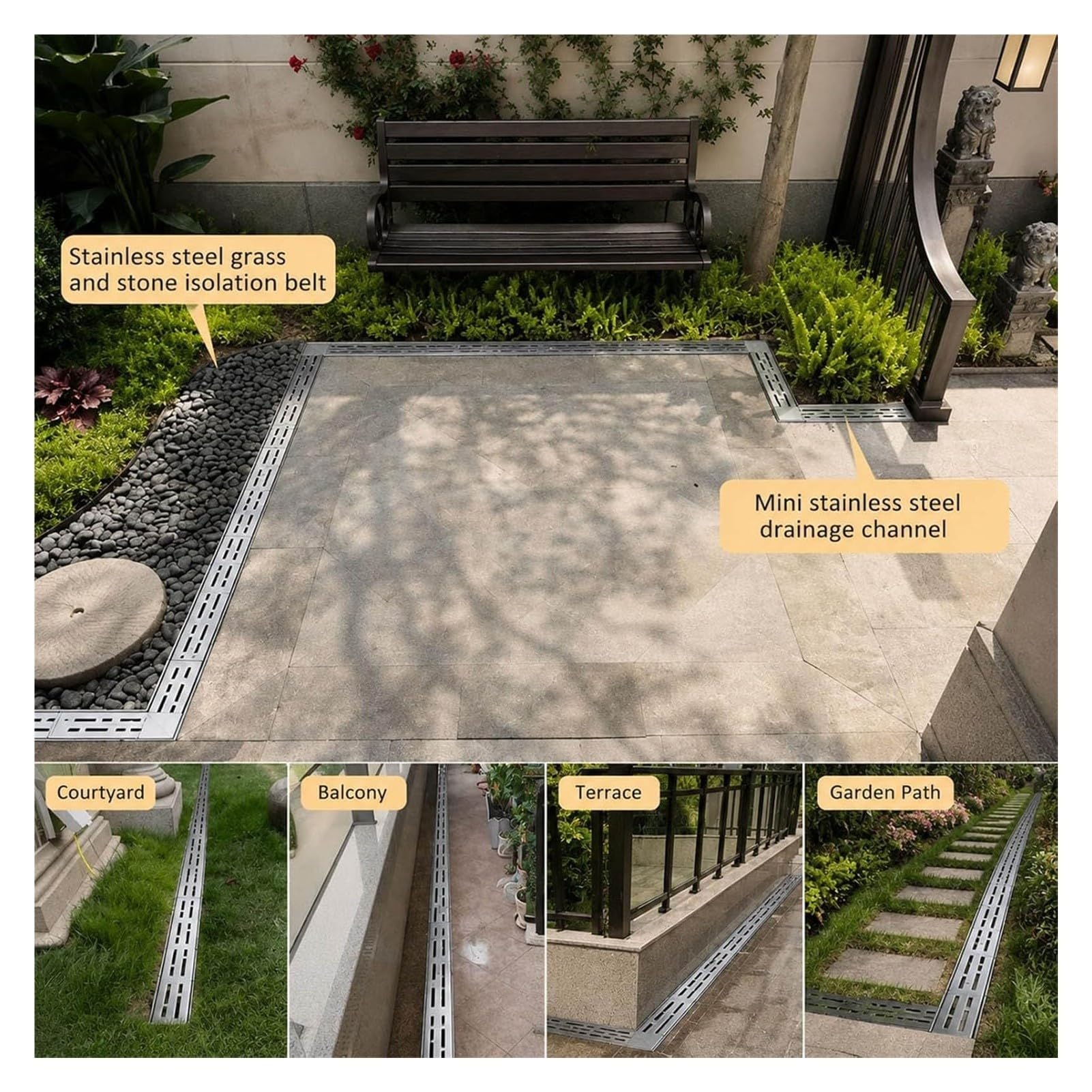 Canal Desagüe Acero Inoxidable 304 para Terraza Piscina Desagües Piscinas