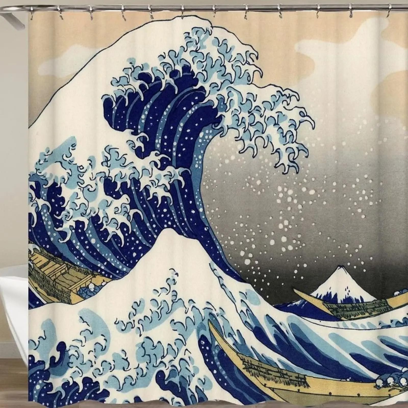 Duschvorhang im japanischen Stil, Kanagawa, großer Wellenvorhang, wasserdichter Vorhang, Badezimmervorhang mit Wellenmuster für Badezimmer, 183 x 200 cm (72,05 x 78,74 Zoll)