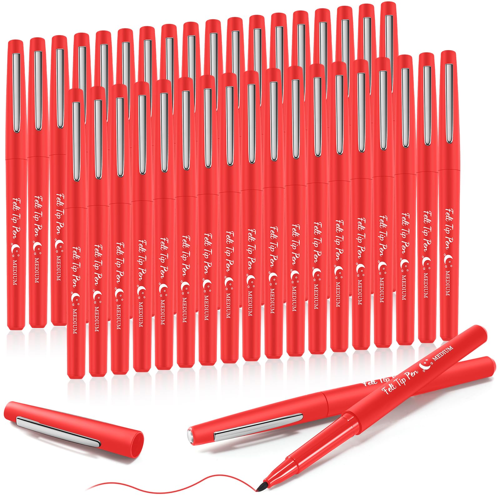 Fuyoooo 36 Pcs Red Felt Tip Pens Bulk, Quick Dry, 0.7 mm Medium Point