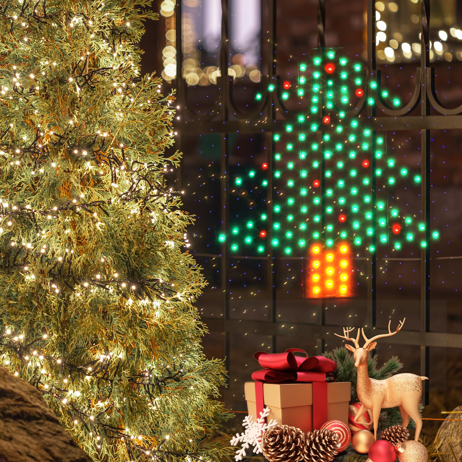 Leisure world Luces de red para decoración de Navidad, 4 x 4 pies, 320 luces LED de malla para exteriores, 8 modos para patio, decoración de fiesta