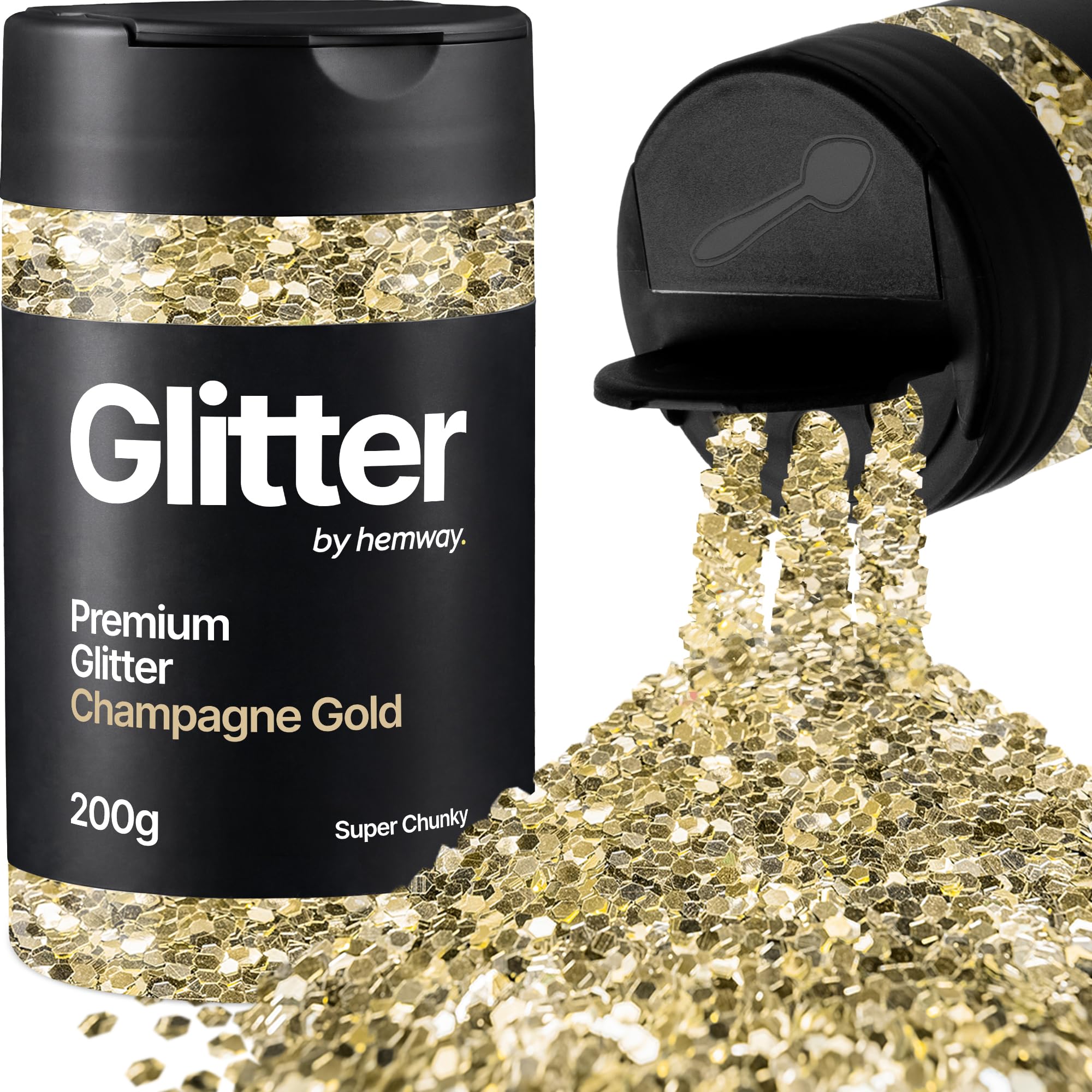 Hemway Champagne Gold Glitter Shaker, 200g Super Chunky Glitter for Crafts Metallic Flake Sequins for Resin & Epoxy Crafts for Decorating, Halloween, Christmas, Nail, Face, Art