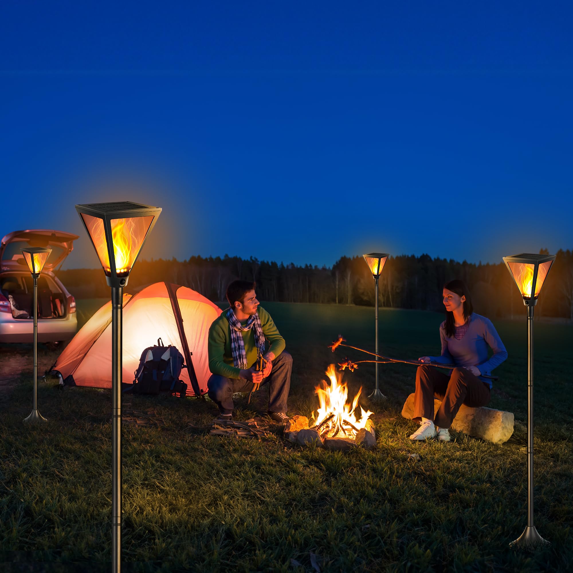 Joomer 2 Pezzi Luci Solari Esterno, 28 LED Lampade Solari da Giardino con Effetto Fiamma Tremolante Realistico, Solare Fiamma Luci 3 Alturas IP65 Impermeabile per Vialetto Prato Giardino Decorative