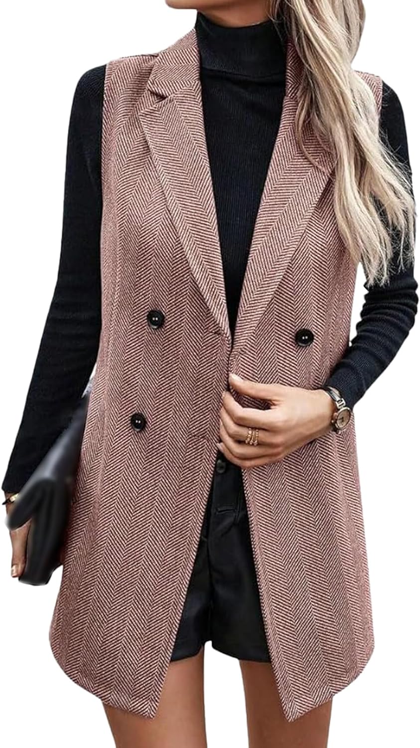 SEMATOMALA Wool Blend Long Vest for Women Sleeveless Tweed Blazer Jacket Longline Cardigan Outerwear