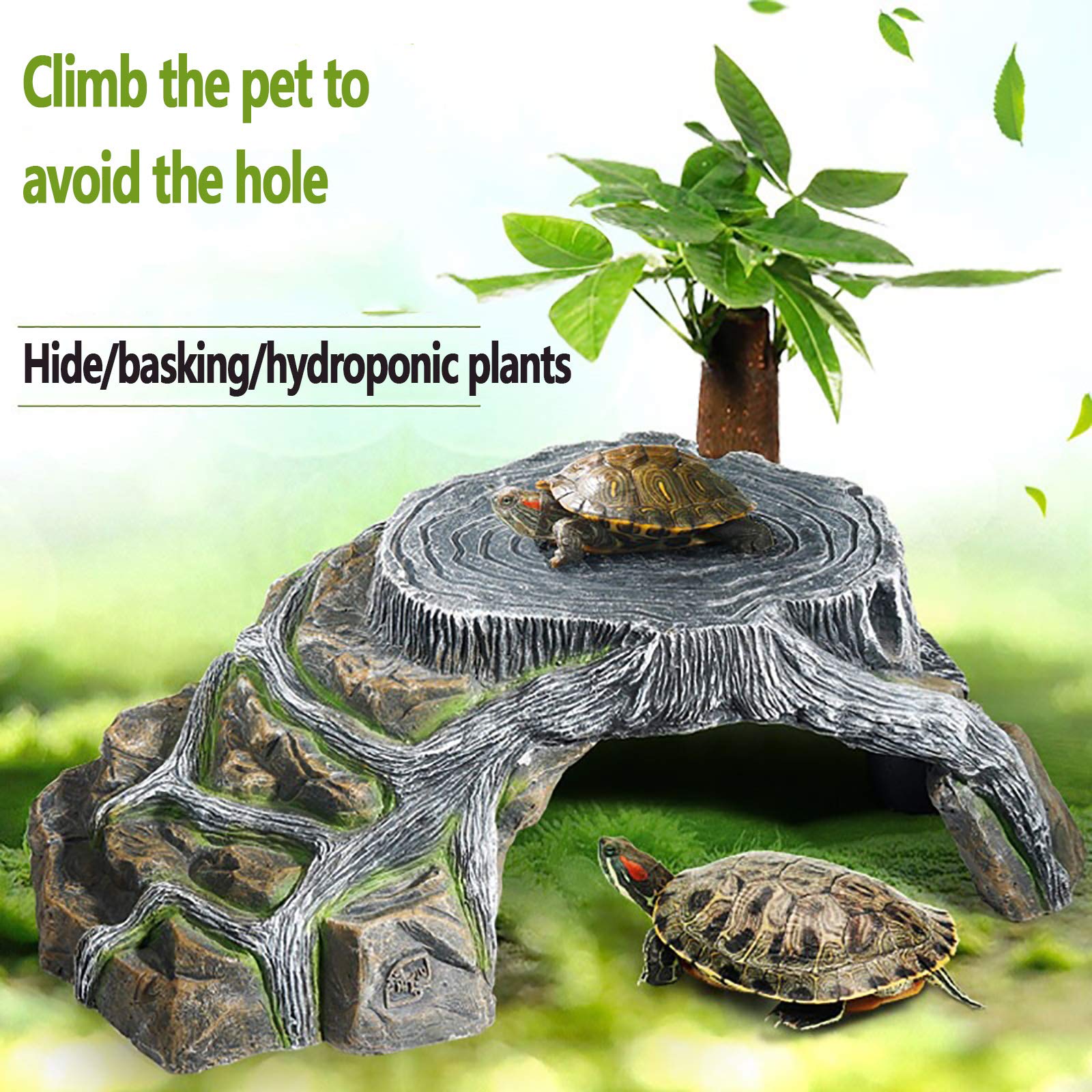 Grotte de Terrarium de Tortues,Résine Plateforme de pèlerinage Habitat caché Aquarium Terrarium décoration Ornement pour Petits lézards Tortues Amphibiens Poisson,XL:41.5 * 28.5cm
