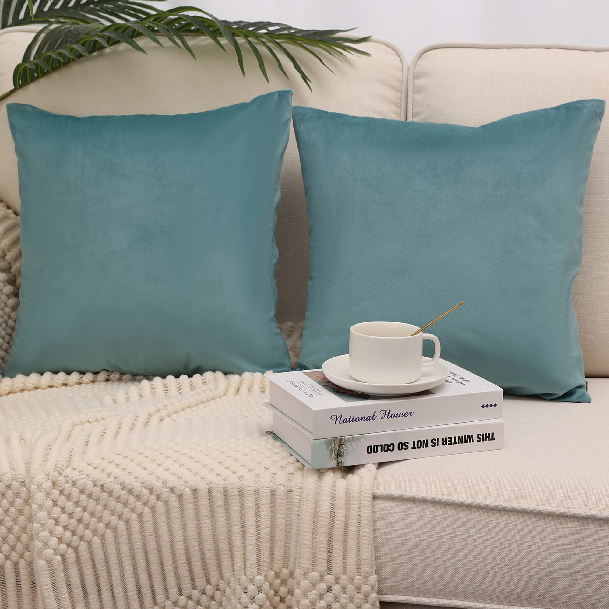 Set 2 Federe Per Cuscini Quadrati 40x45 Cm In Morbido Cotone - Fantasia Foglie Tropicali Per Divano E Camera Da Letto - 4