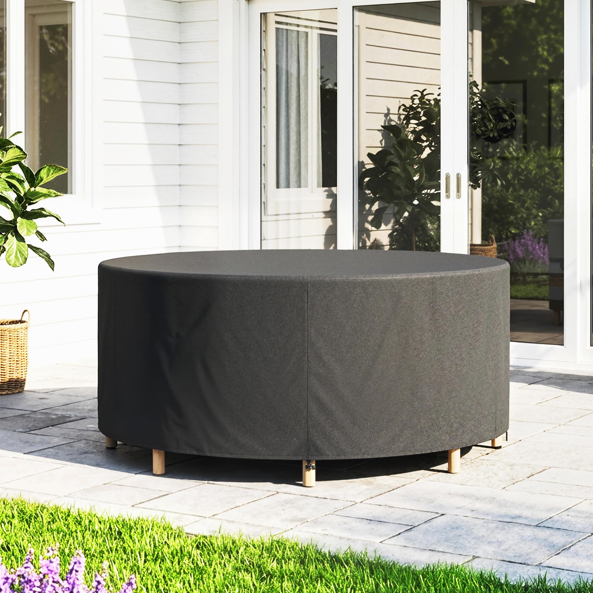Outsunny Housse pour mobilier de jardin rond, housse de table imperméable, tissu Oxford 420D robuste pour table et chaises de jardin extérieur, Ø200 x 80 cm, noir