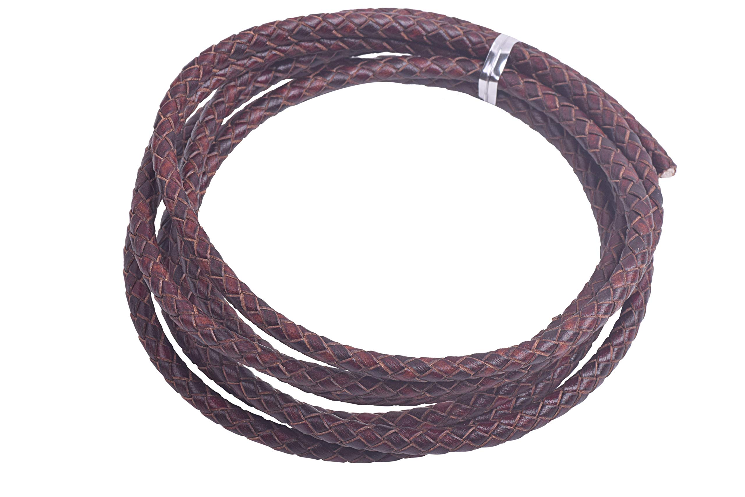 KONMAY 1.8Meters Without Core Vintage Brown Round Braided Genuine Bolo Leather Cord (6 mm Vintage Brown)…