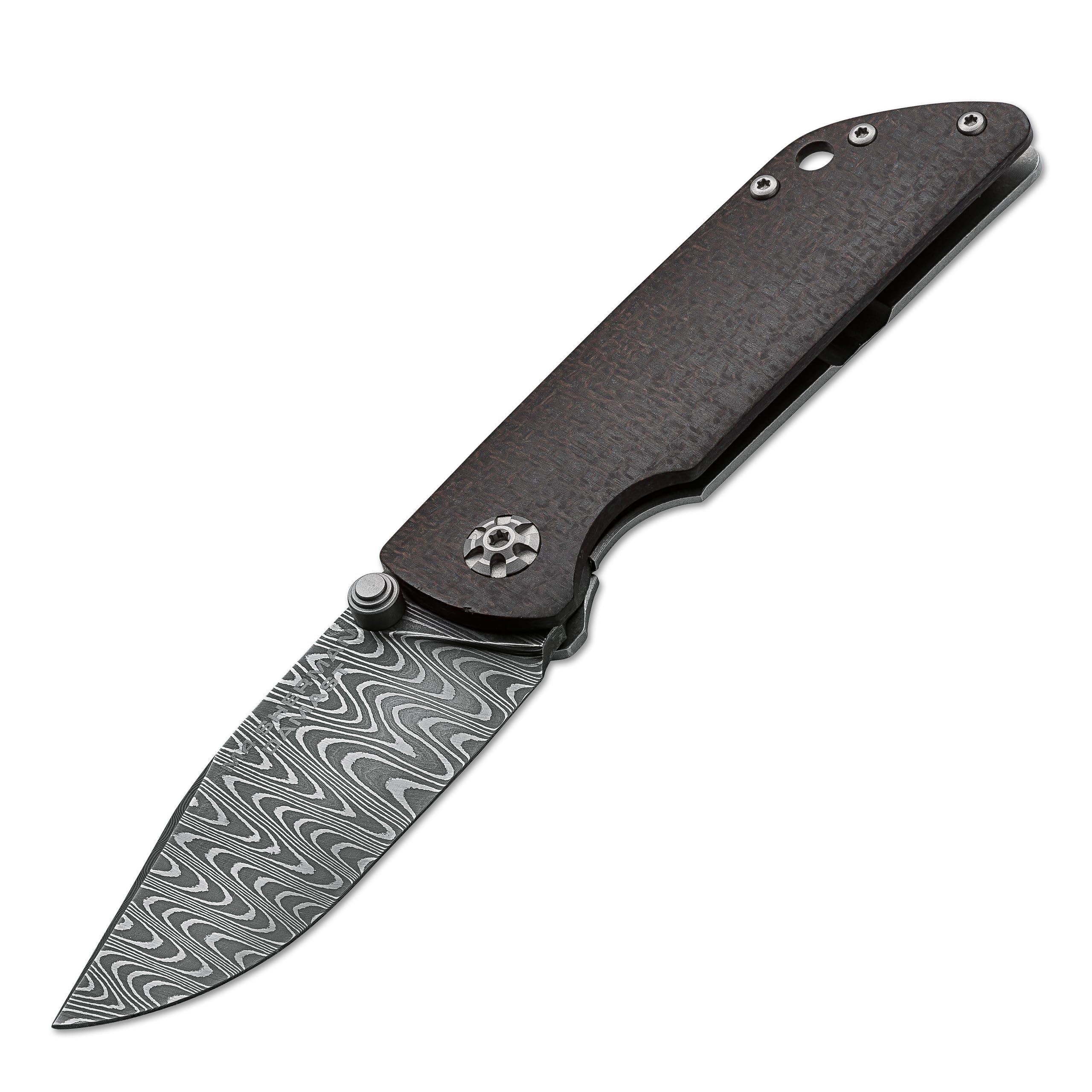 Böker Manufaktura Solingen M4 scyzoryk ze stali damasceńskiej Sherman/Micarta, czarny, długość ostrza: 7,70 cm, 110662DAM