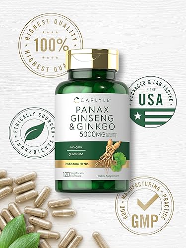 Miniatura 6 de Carlyle Panax Ginseng & Ginkgo 5000mg | 120 cápsulas vegetarianas | Suplemento sin OMG y sin gluten