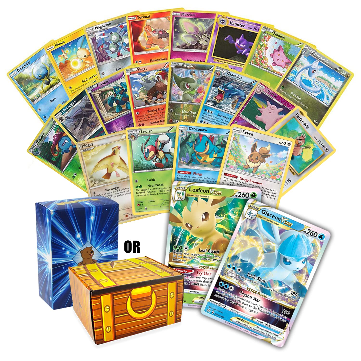 Amazon.com: Golden Groundhog TCG Deck Box Bundled with 50 Cards That  Include The Newest Ultra Rare Pokemon Cards (3 Foils + 1 Eevee Pokemon Card  + 1 Random Pokemon VSTAR Ultra Rare,