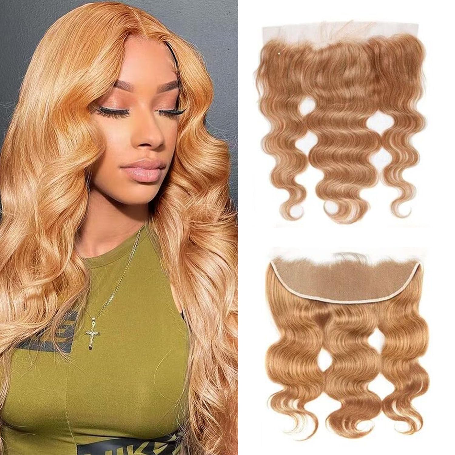 #27 Frontal 13X4 Frontal Human Hair Blonde 10 Inch Transparent Lace Body Wave Blonde Lace Closure For Women Pre Plucked With BabyHair High Density